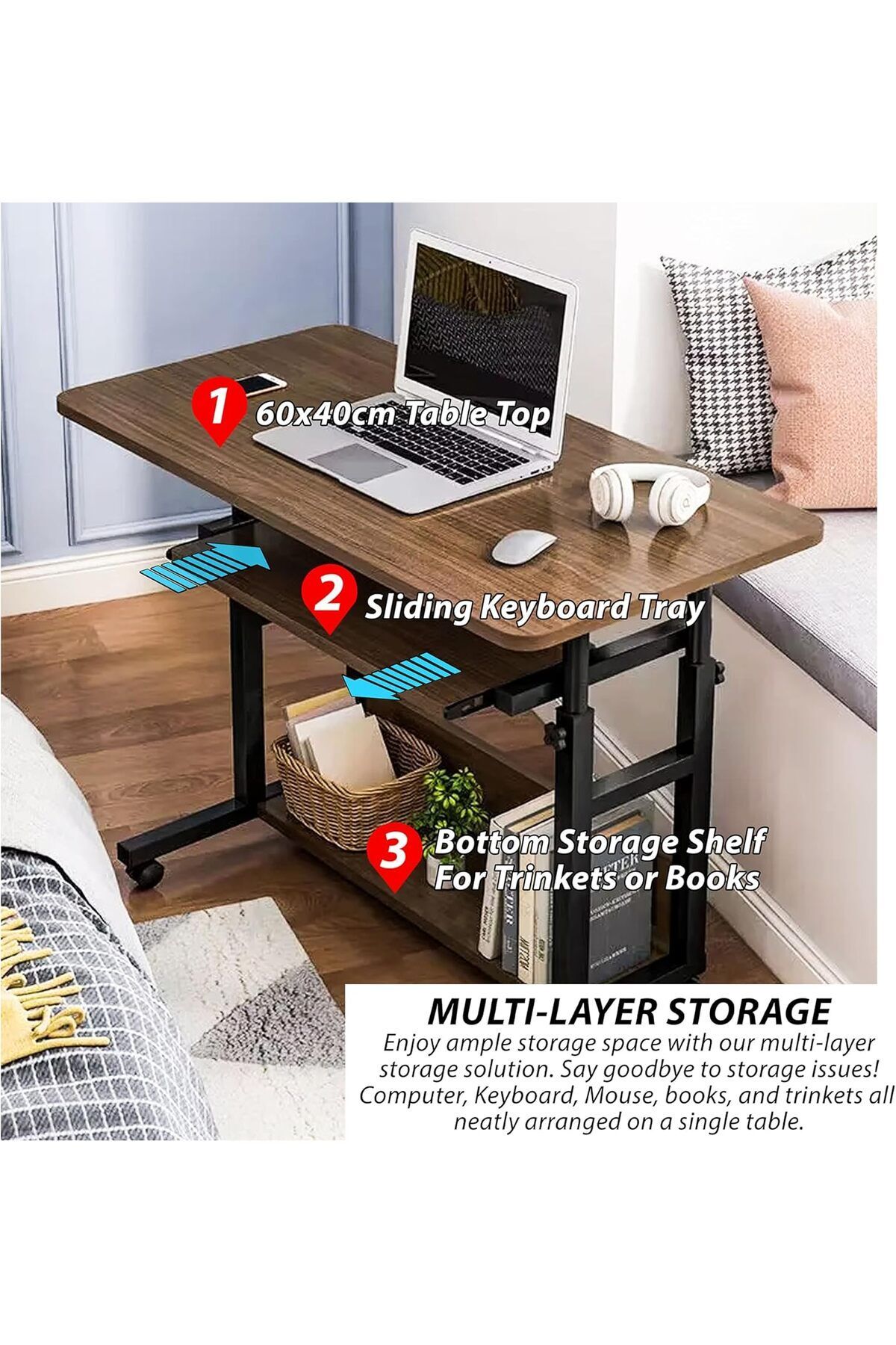 Generic-Upgraded Metal Base Adjustable Movable Desktop Computer Mobile Laptop Desk Home And Offic 7