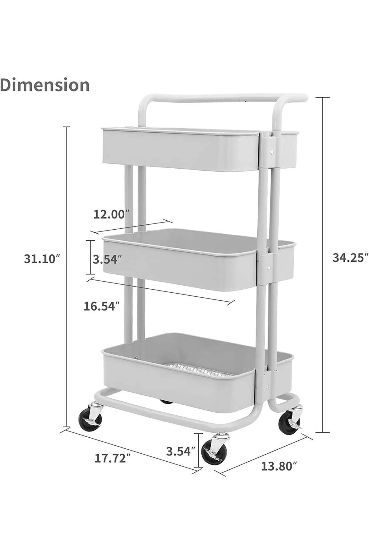 Generic-3-Tier Rolling Utility Carts Trolley Storage Cart with Handle Multifunctional Organization Cart with 3
