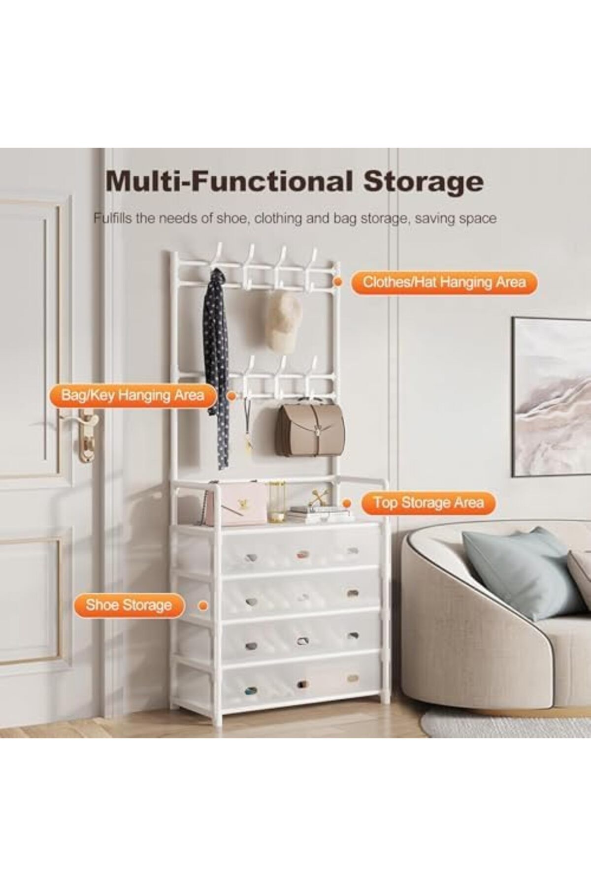Generic-5-Tier Coat and Shoe Rack, 3-in-1 Hanger, Doorway Shelf Storage, Multi-functional Entryway Organizer 8