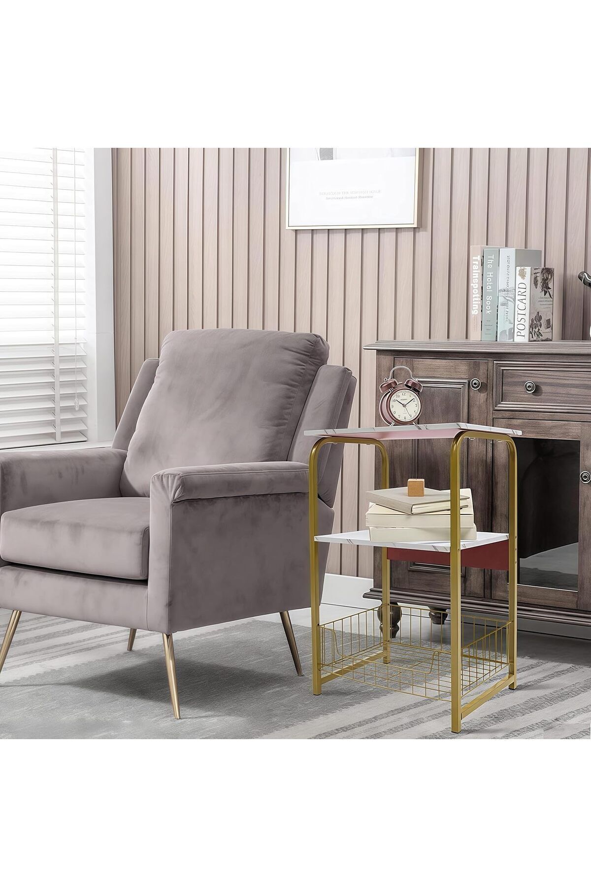 Generic-End Table Sofa Side Table Bedside Desk Nightstands Small Coffee Table with Storage Basket for Livin 7