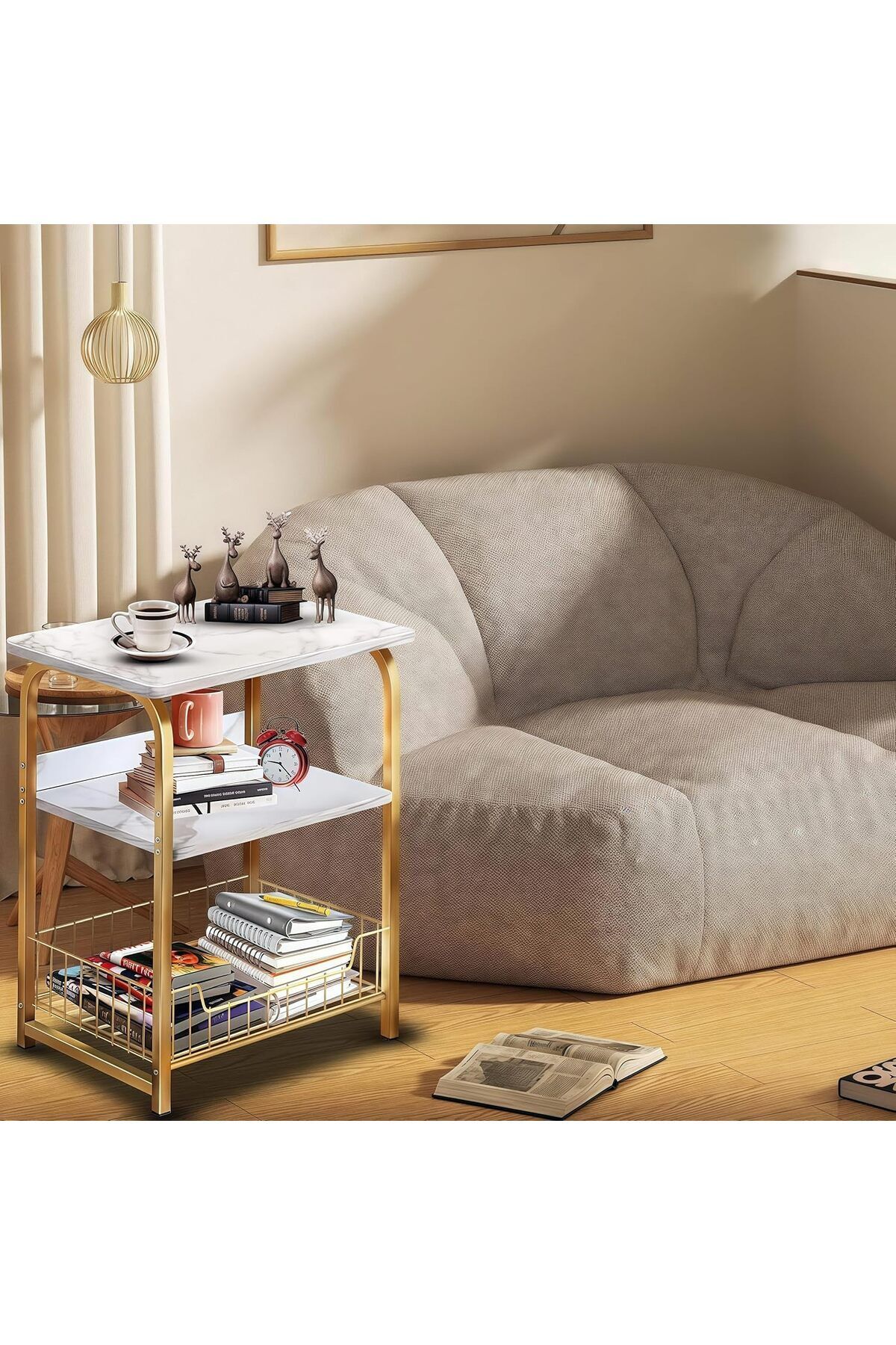 Generic-End Table Sofa Side Table Bedside Desk Nightstands Small Coffee Table with Storage Basket for Livin 5