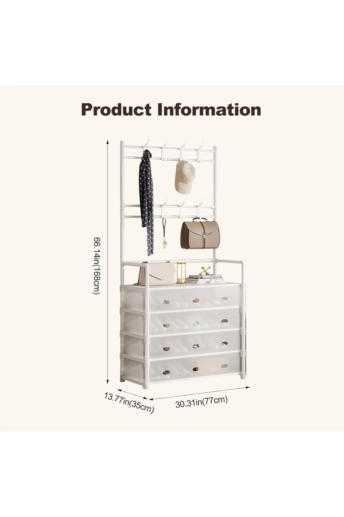 Generic-5-Tier Coat and Shoe Rack, 3-in-1 Hanger, Doorway Shelf Storage, Multi-functional Entryway Organizer 3