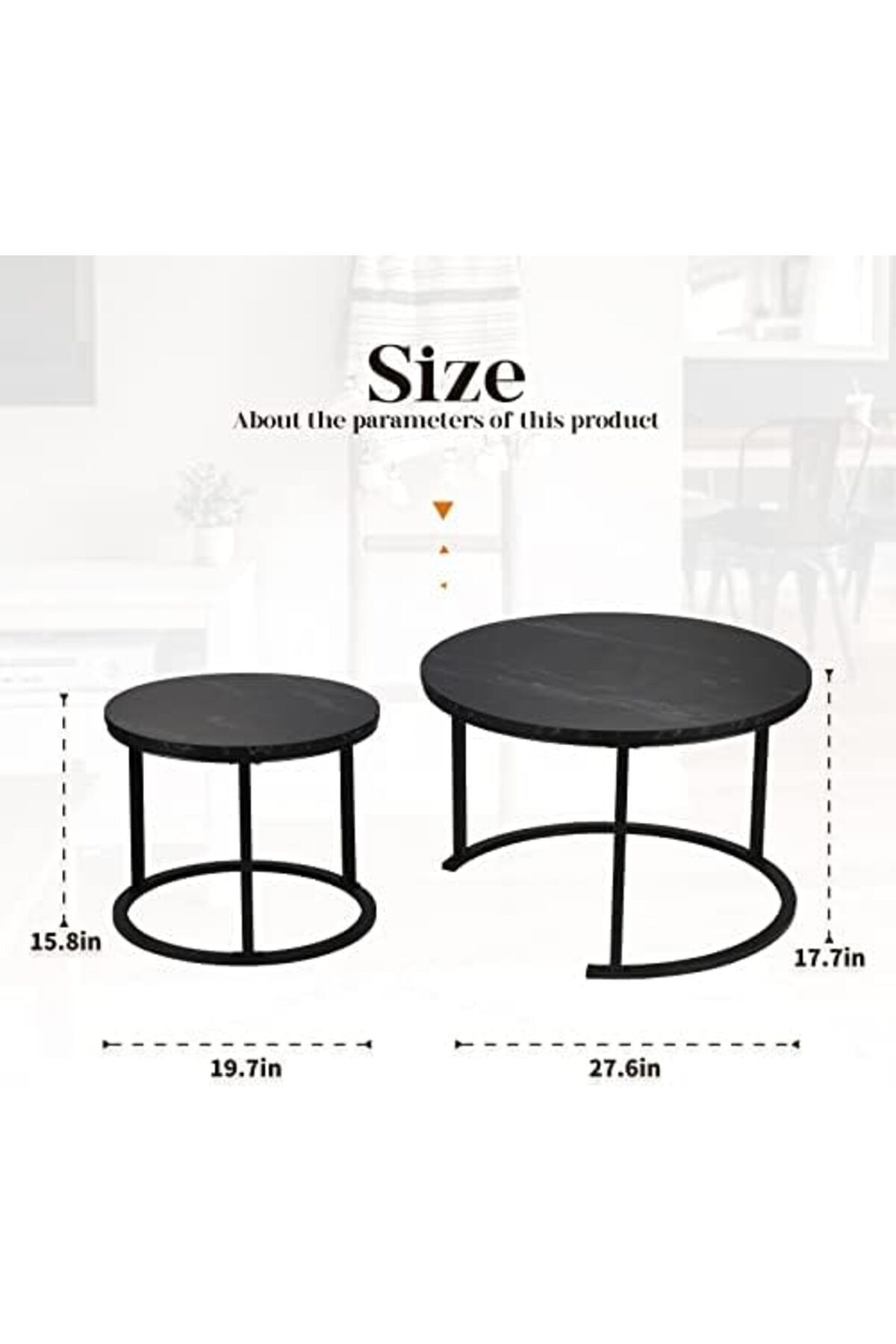 Generic-Small Round Nesting Coffee Table 27" Wood and Metal Stacking Coffee Tables for Compact Spaces, Black 4