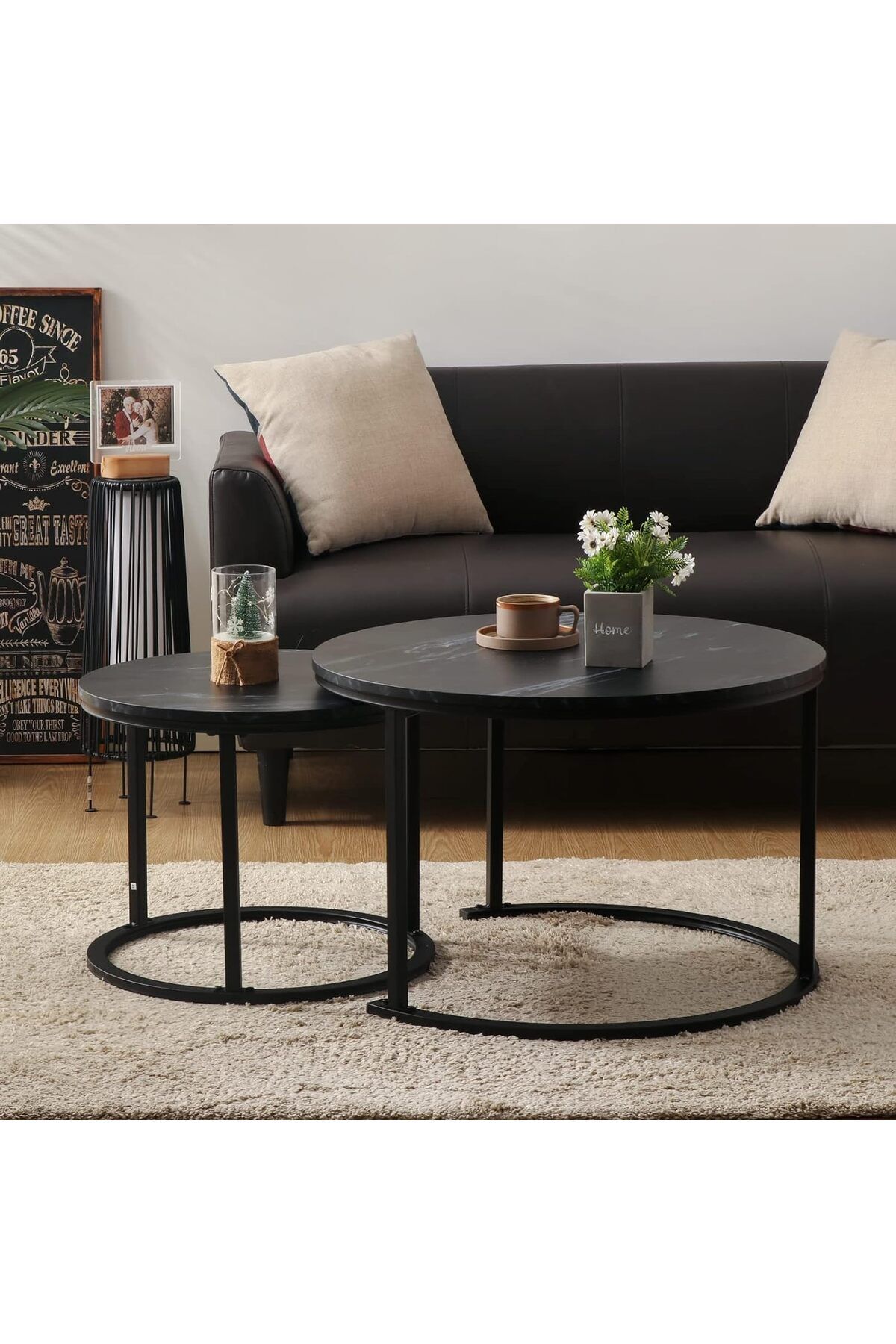 Generic-Small Round Nesting Coffee Table 27" Wood and Metal Stacking Coffee Tables for Compact Spaces, Black 5