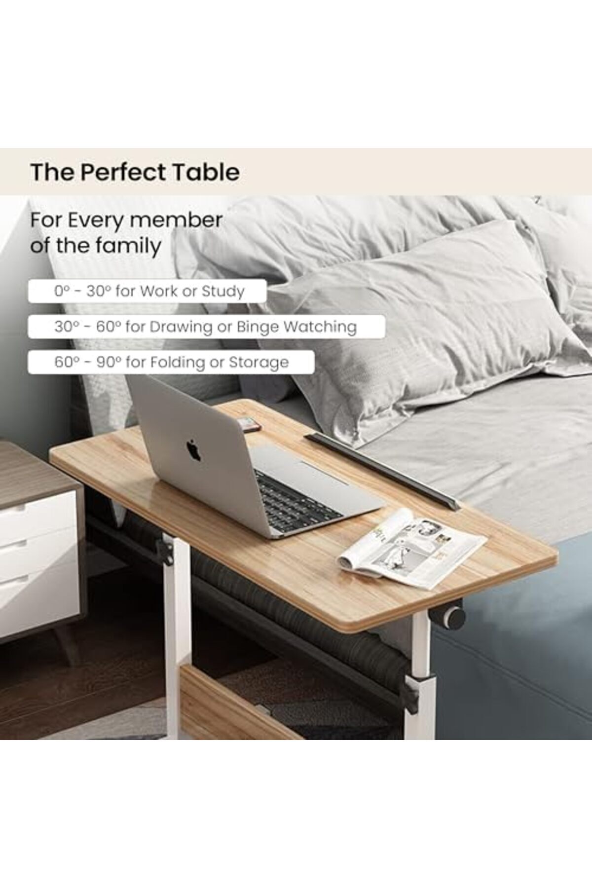 Generic-Multipurpose Manual Height Adjustable, Movable Desk with Wheels for Home, Office, Couch, Bedside Tab 8
