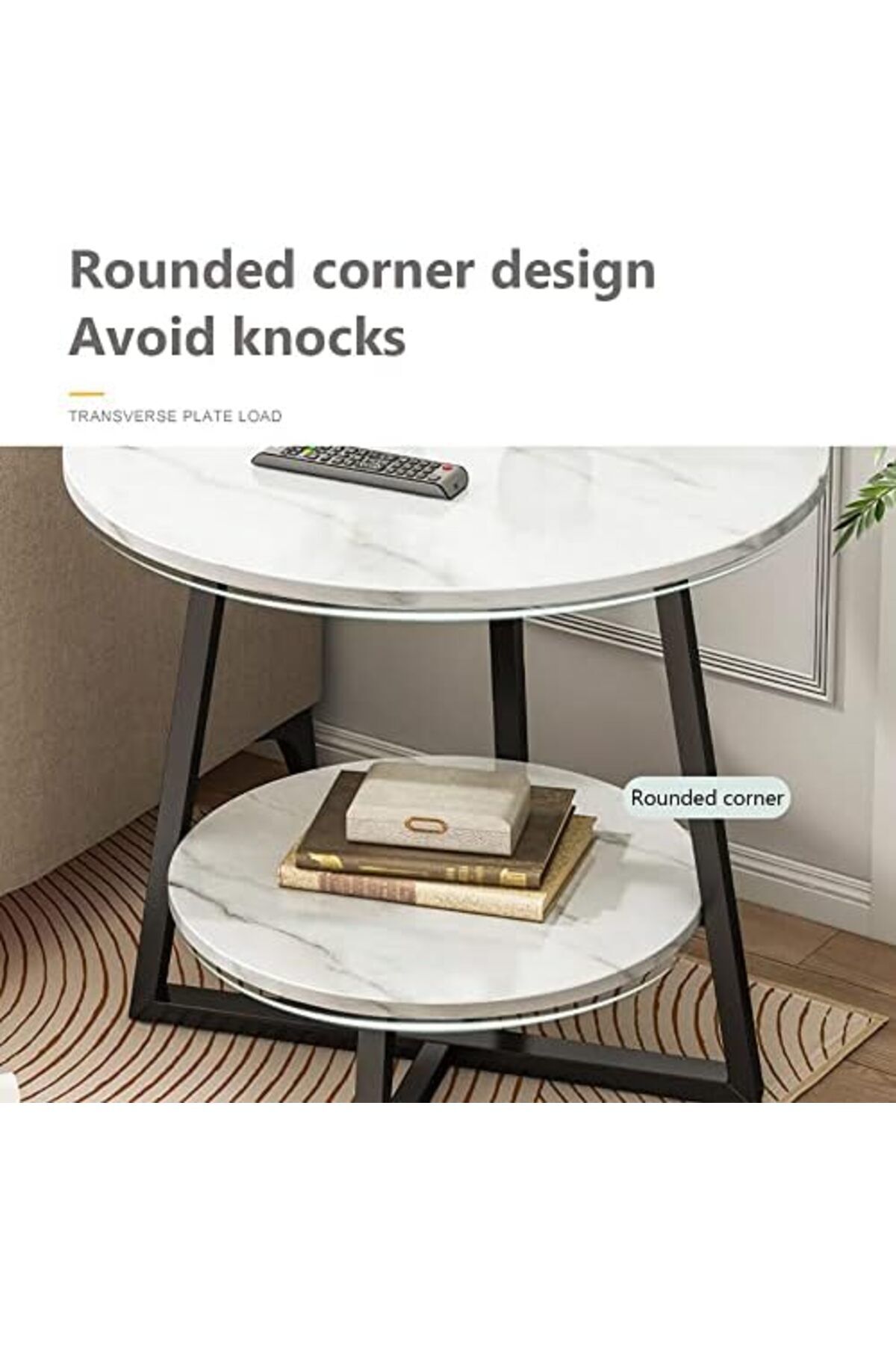 Generic-Round Coffee Table, Double Layer Sofa Side Table End Table, Imitation Marble Coffee Round Table Snac 3