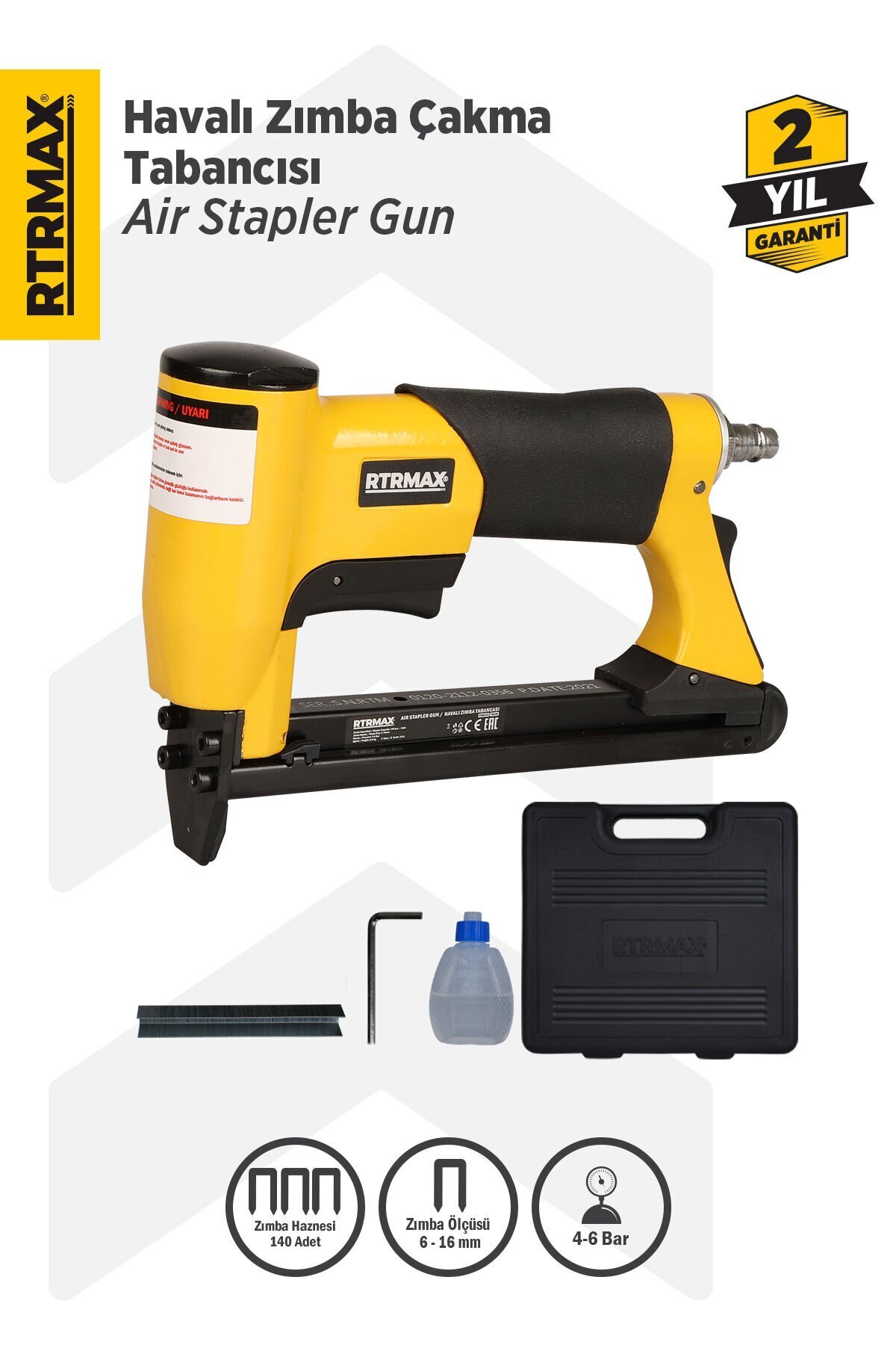 Rtrmax Rtm0120 Havalı Zımba Tabancası 6-16 Mm 4-6 Bar Çantalı