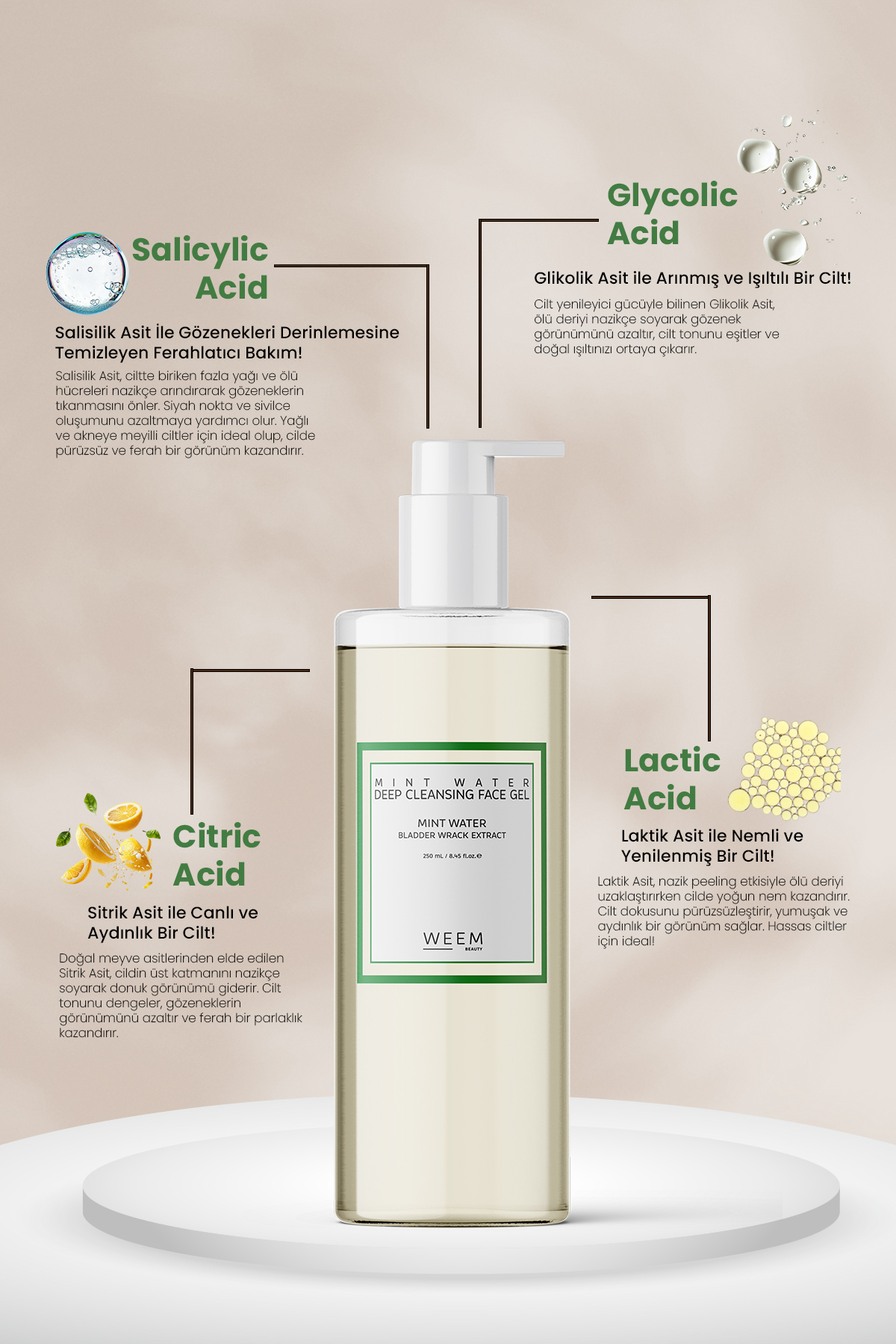 %100 Nane Suyu Siyah Nokta Ve Akne Karşıtı Yüz Temizleme Jeli –arındırıcı & Ferahlatıcı–150 ml — PDC001 — تصویر 5 از 5