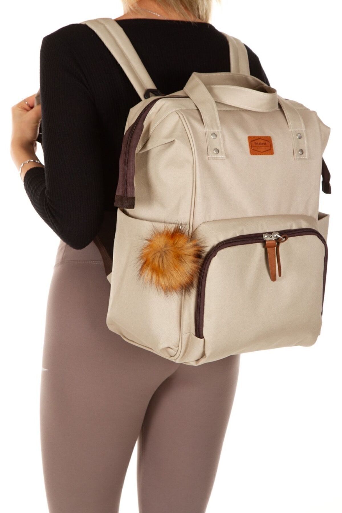 Halk Sepeti Anne Bebek Bakım Sırt-Omuz Çantası Ponponlu Su Geçirmez Termal Biberon Bölmeli Puset Askı Hediyeli fotoğrafı 7 (önizleme)