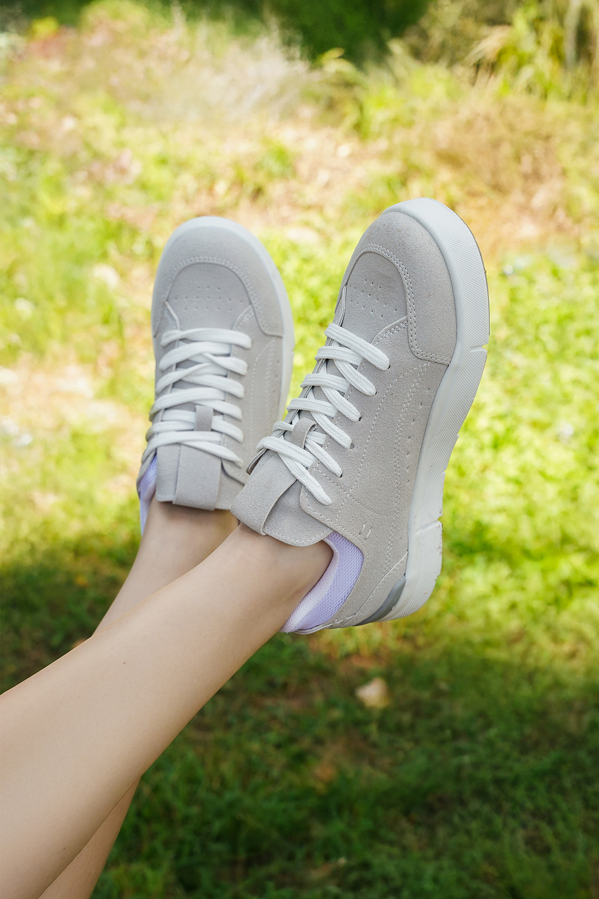 Marjin-Pantofi sport cu șireturi pentru femei Tefze Gri din piele intoarsa 6