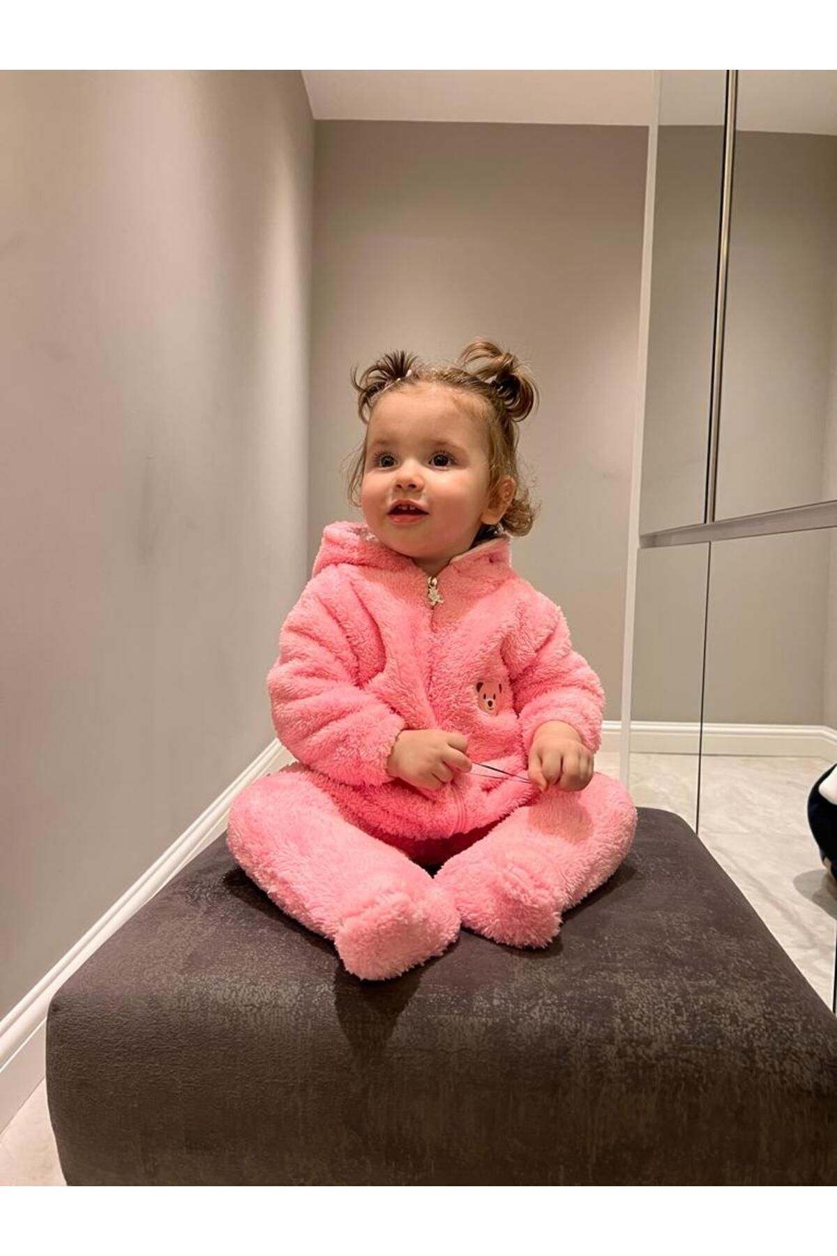 BT Baby Pembe Peluş Unisex Fermuarlı Patikli Kışlık Bebek Uyku Tulumu Welsoft fotoğrafı 6 (önizleme)