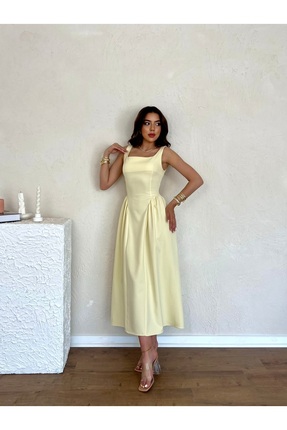 Nesil Kare Yaka Uzun Boy Günlük Özel Gün Kadın Elbise