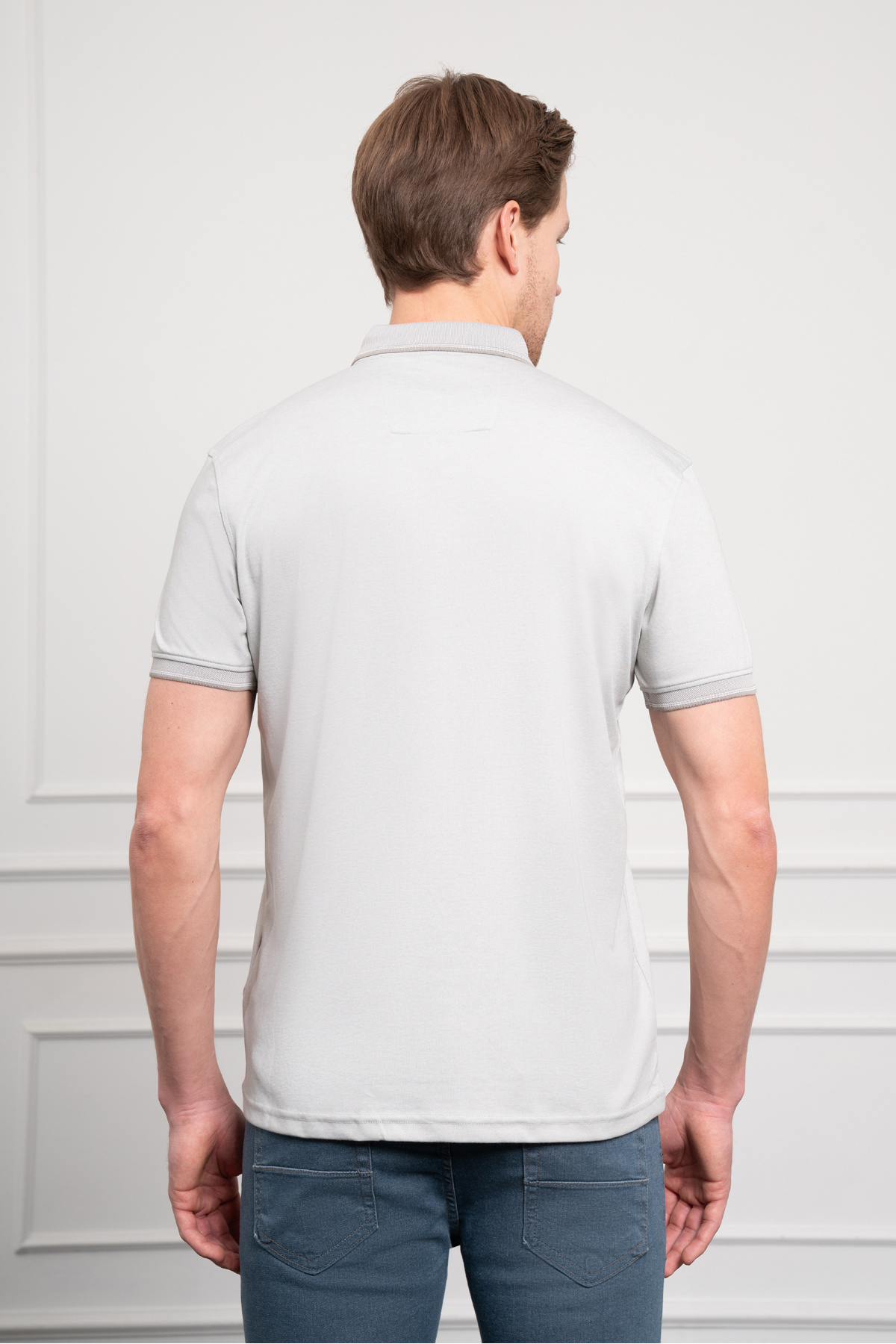 Morven-Tricou pentru bărbați, gri Trend Mercerized, cu guler cu nasturi, cu potrivire dinamică 5