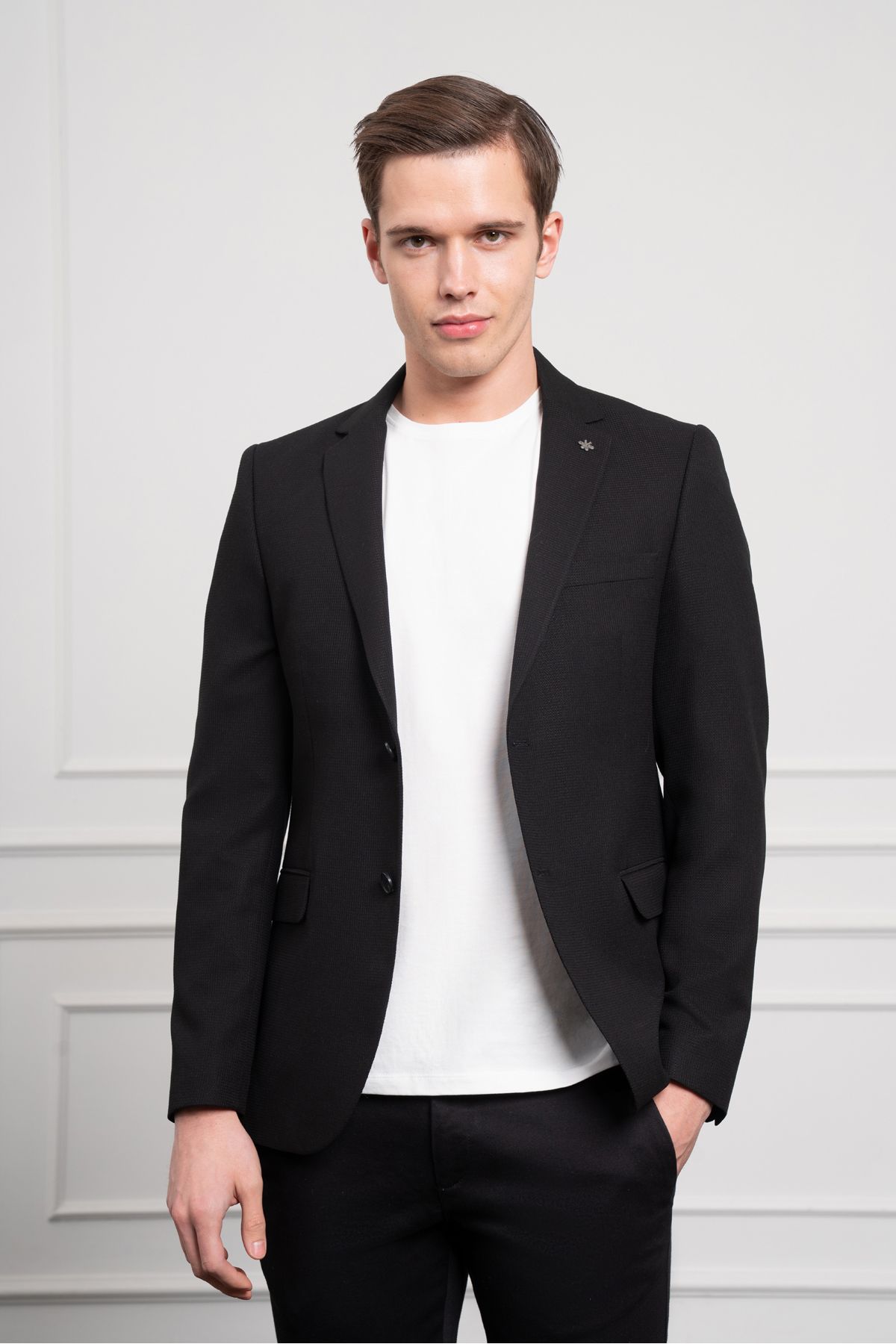 Morven-Мъжко черно яке Slim Fit с моно яка 2