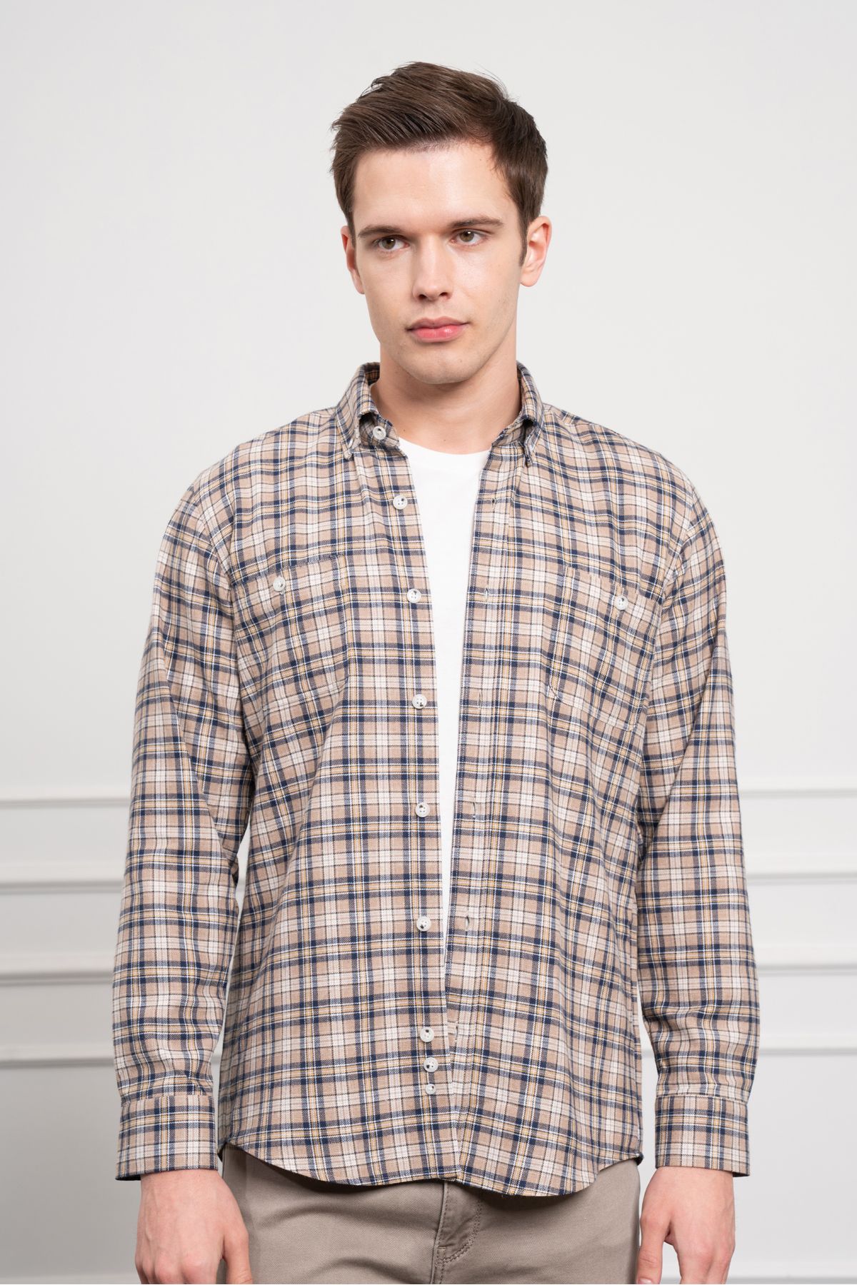 Morven-Men's Mink Winter Button Collar Regular Fit Shirt 4