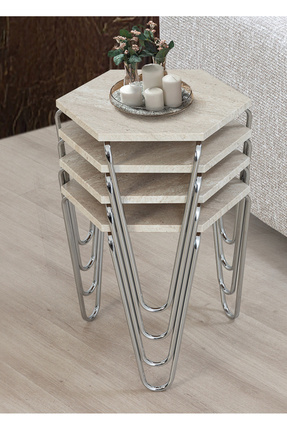 Veys Sehpa TRAVERTER - 4 LÜ PİRAMİT ZİGON SEHPA