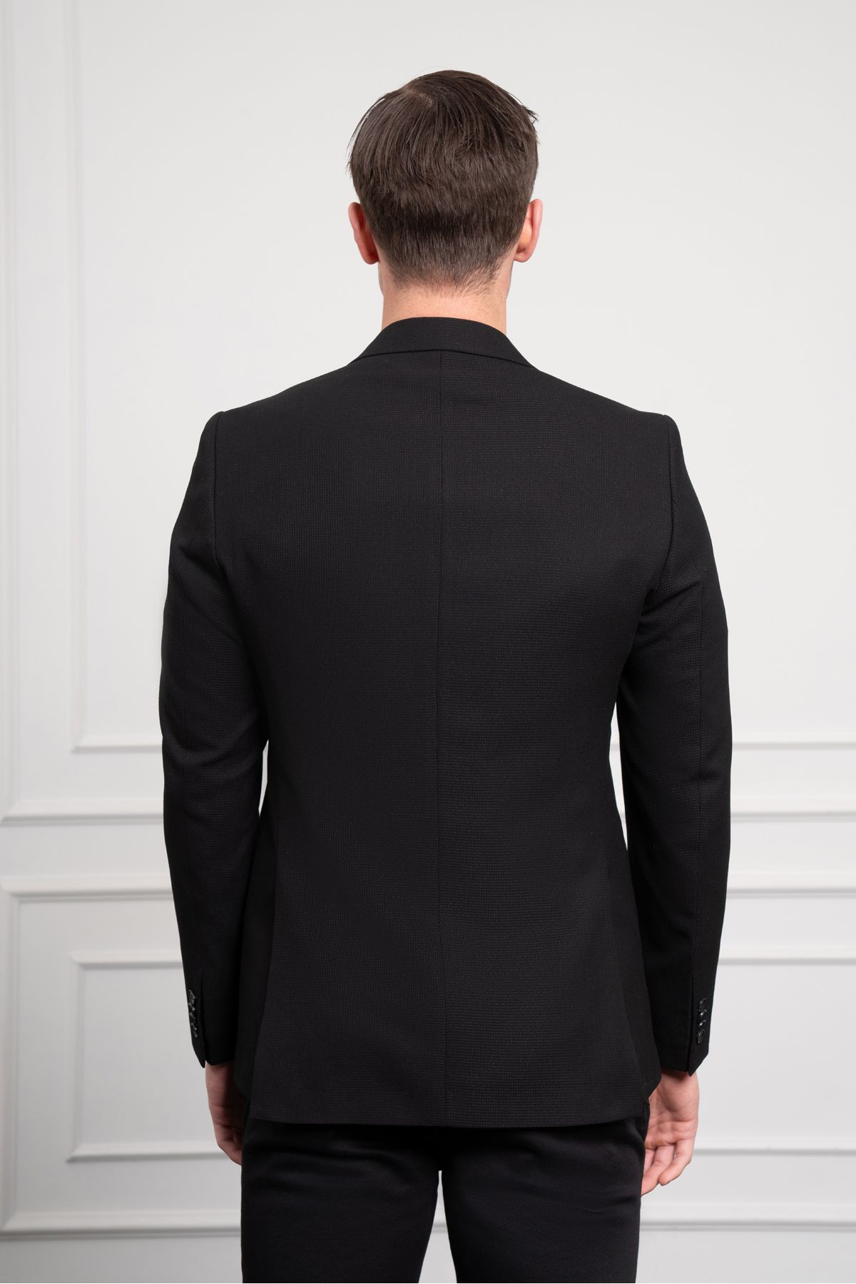 Morven-Мъжко черно яке Slim Fit с моно яка 5