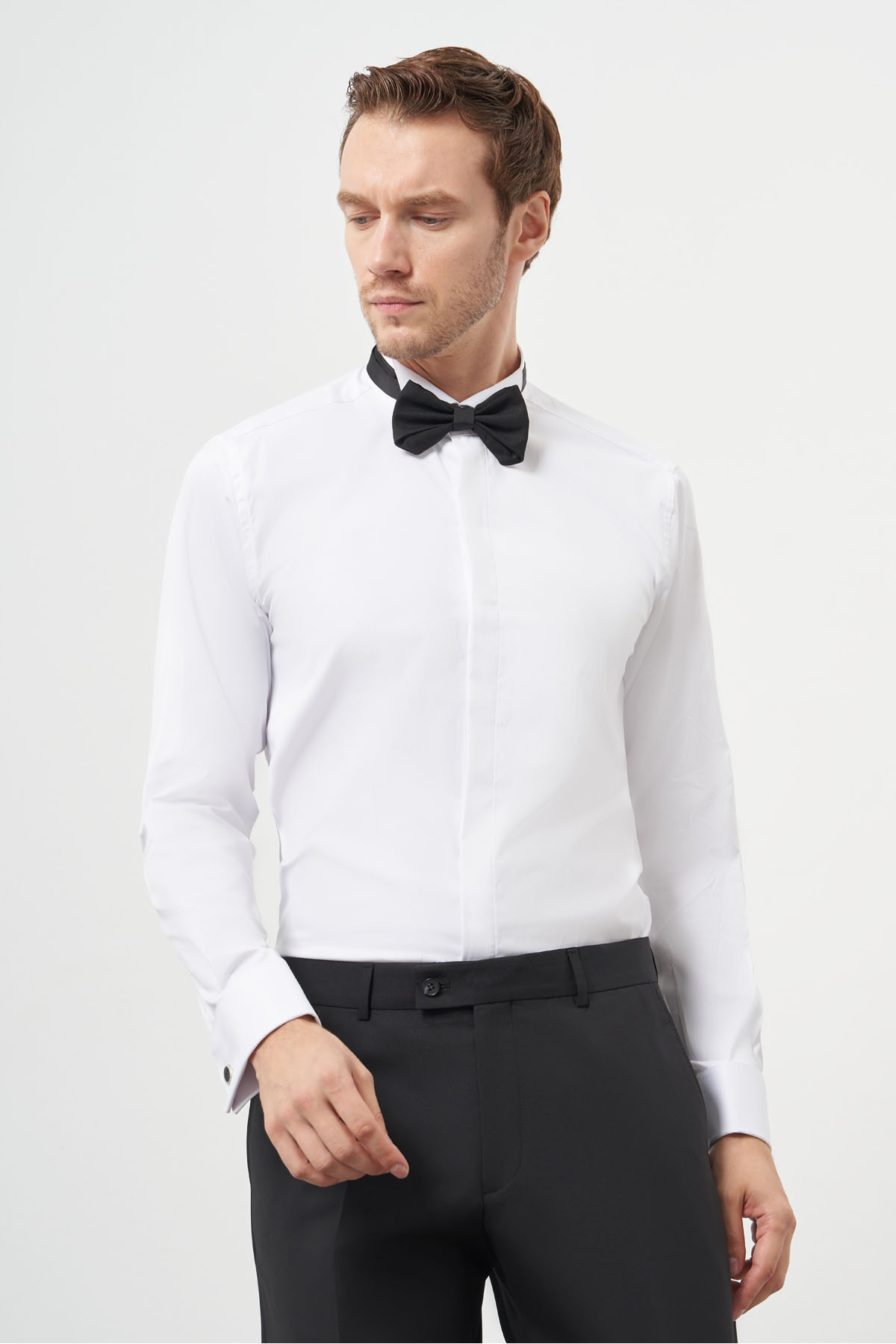 Morven-Cămașă albă pentru bărbați, slim fit, cu guler Ata 2