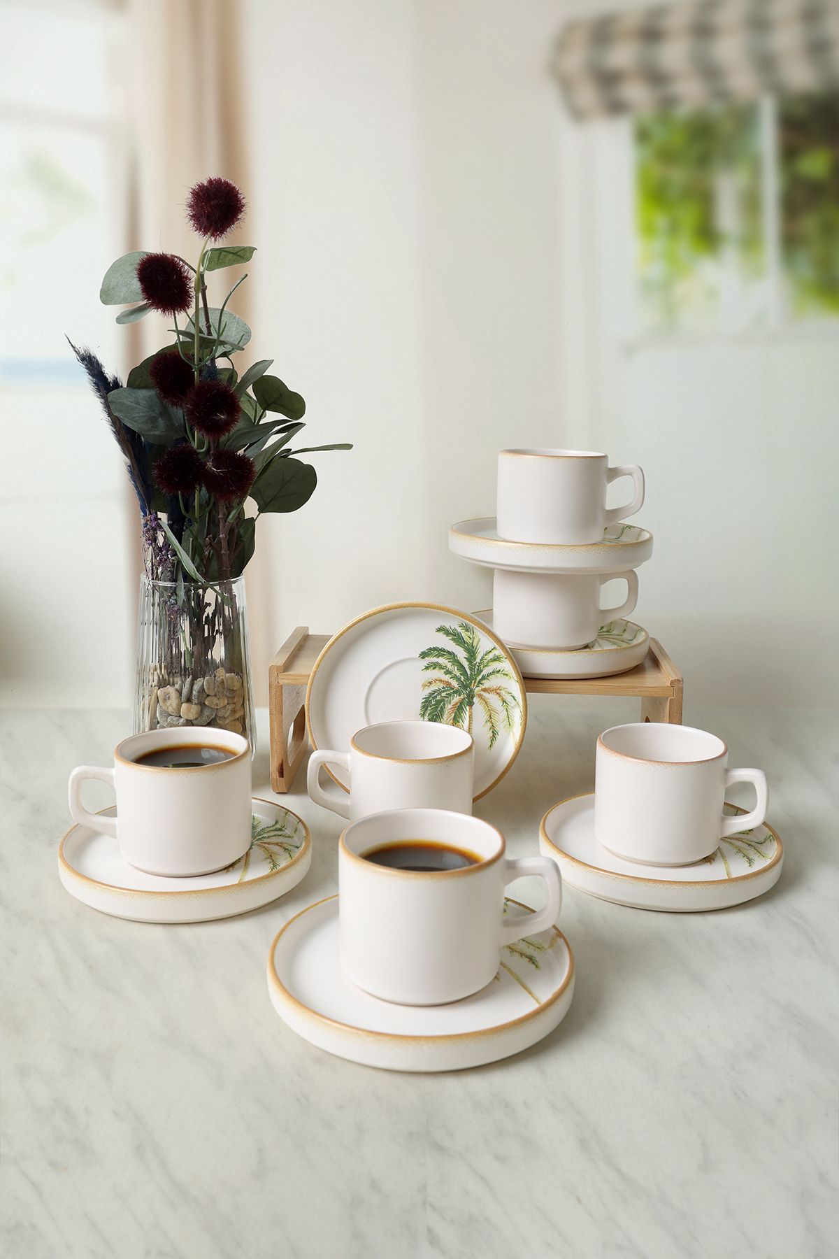 Keramika-Σετ τσαγιού Bronze Palm Stackable 12 τεμαχίων για 6 άτομα 22902-03 2