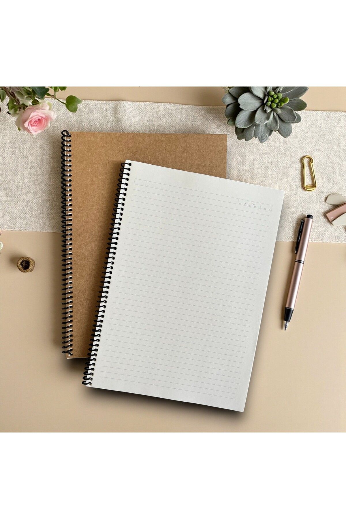 Fark Tanıtım-Lined Spiral Notebook, A4 Size (21X29.7 cm), 60 Sheets (120 Pages), Brown Cover 3