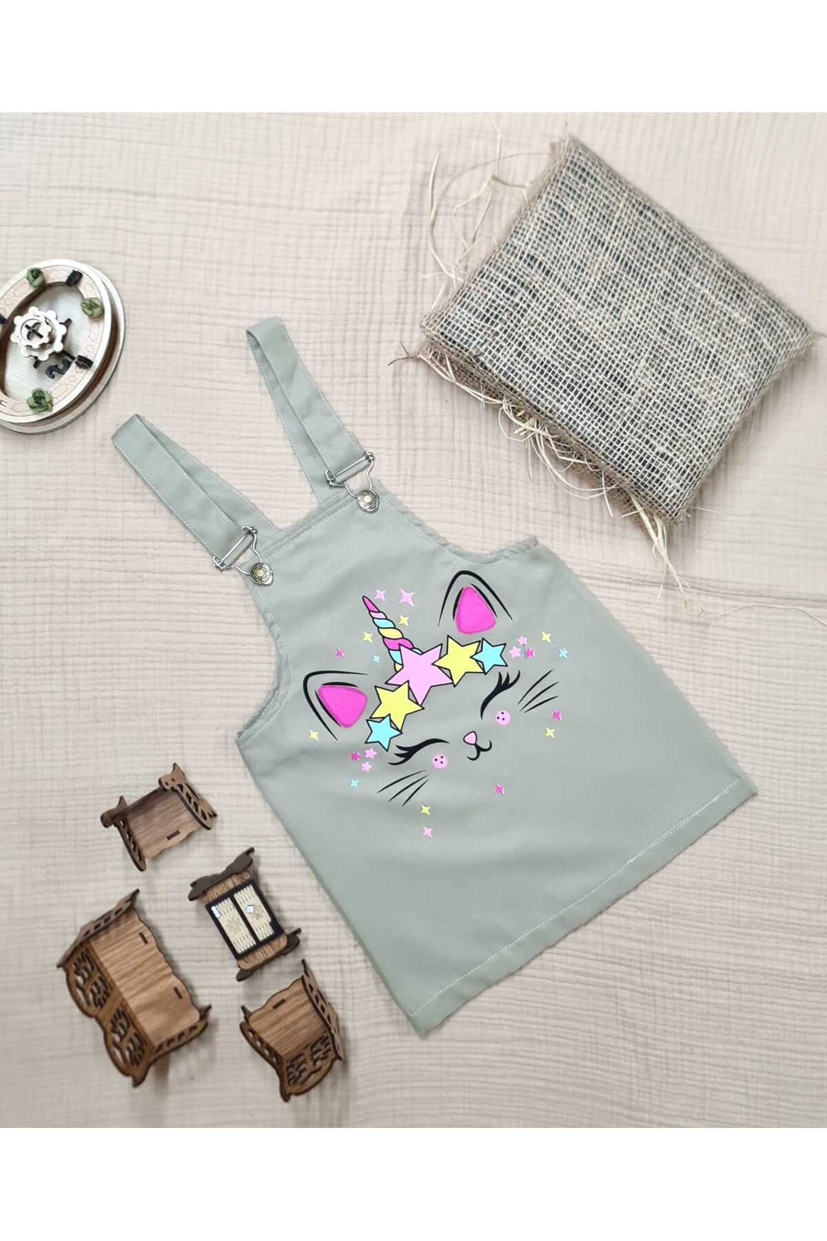 minikiss kedicik   baskılı gabardin kumaş ayarlı askılı kız çocuk jile fotoğrafı 2 (önizleme)