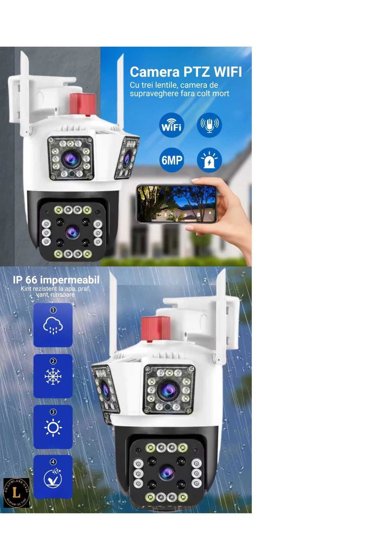 CR LUMI AND GABI-Surveillance Camera With 3 Lenses, Mobile App, Horizontal And Vertical Rotation, Ptz Camera 5