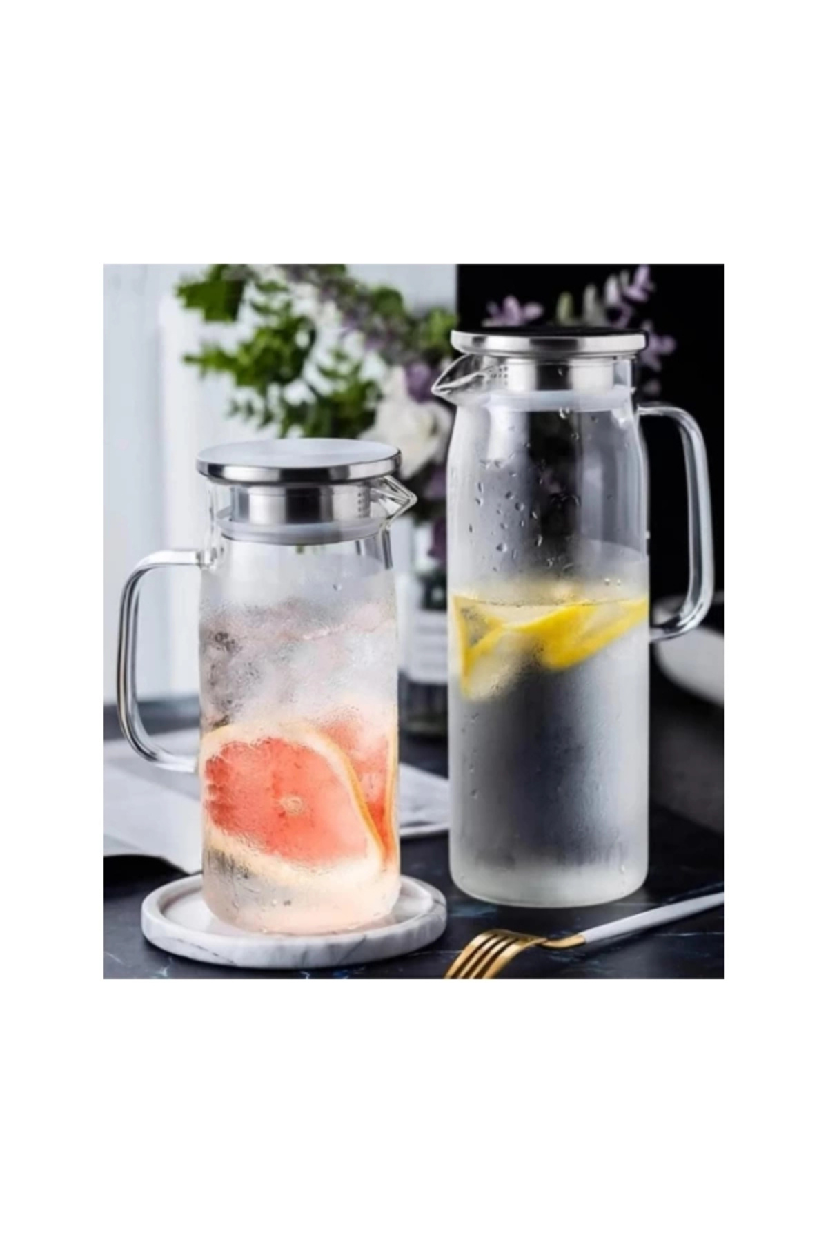 3EGROUP 1500 ml Borosilikat Cam Su Sürahisi - Metal Kapaklı ve Isıya Dayanıklı