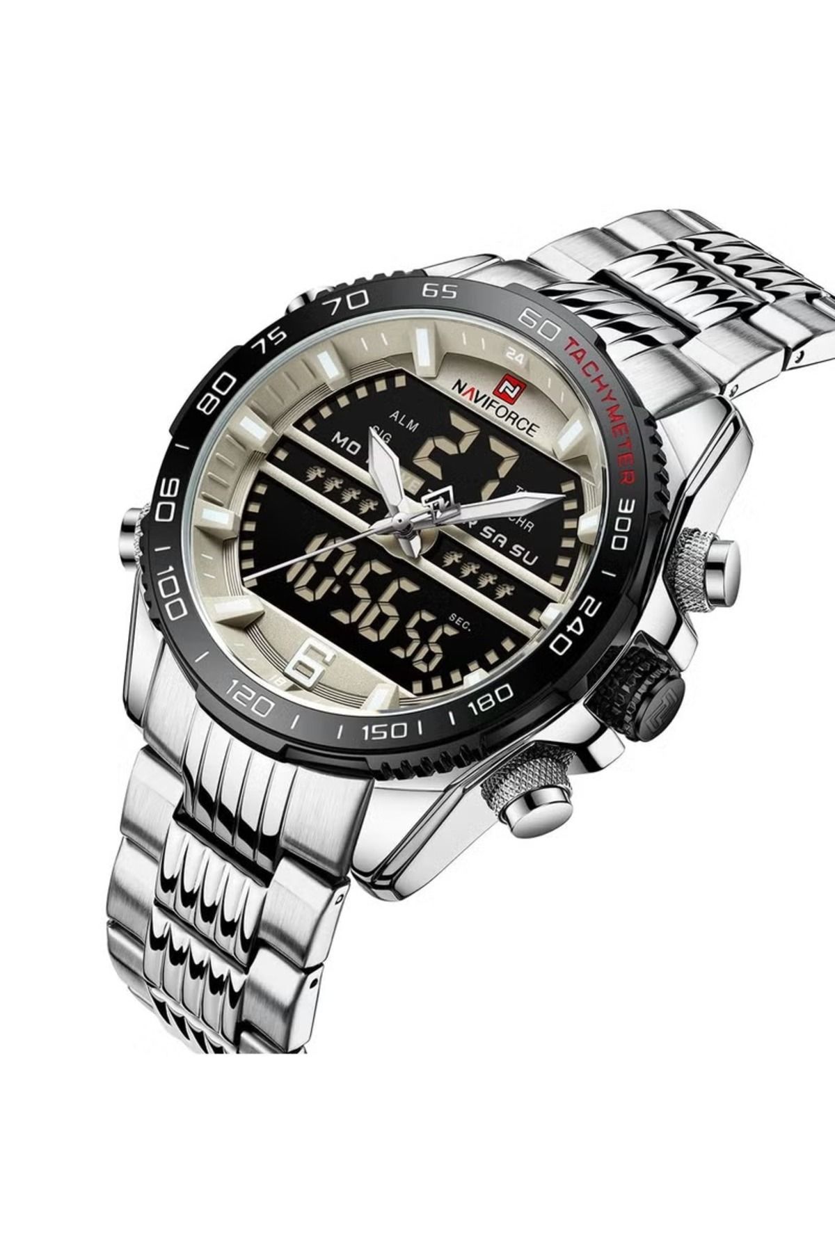 Naviforce-Multi-Function Analog Digital Wrist Watch for Men with Stainless Steel Strap Chronograph 2