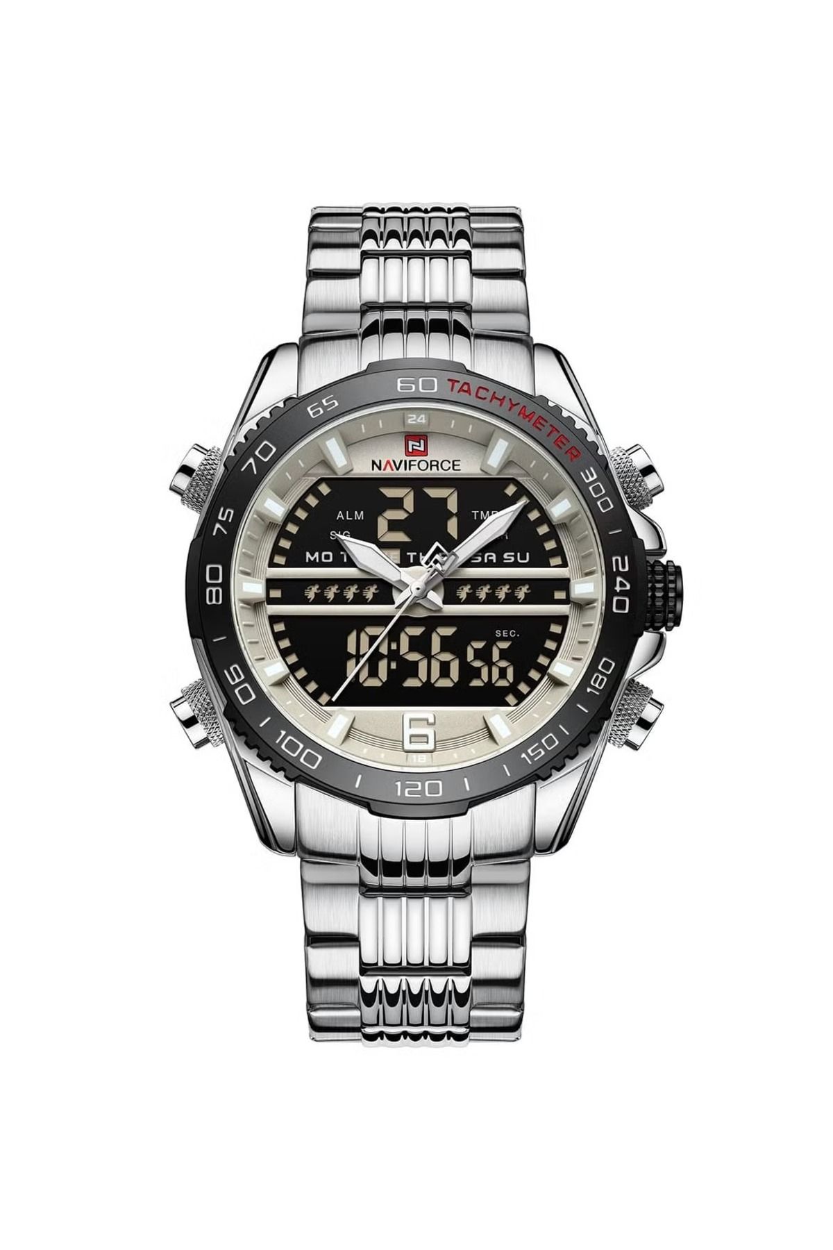 Naviforce-Multi-Function Analog Digital Wrist Watch for Men with Stainless Steel Strap Chronograph 1