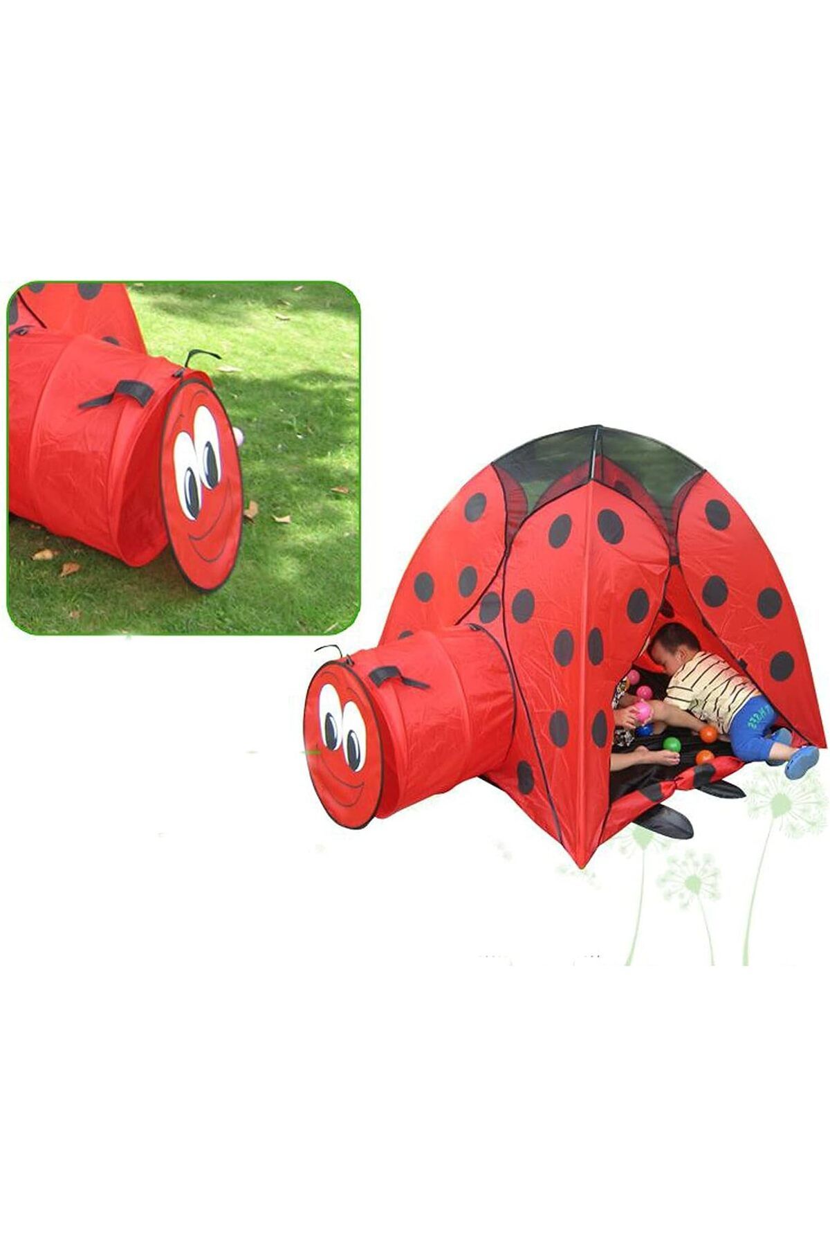 rexa-Kids Ladybug Play Tent with Tunnel - Red Pop-Up Playhouse for Toddlers 3