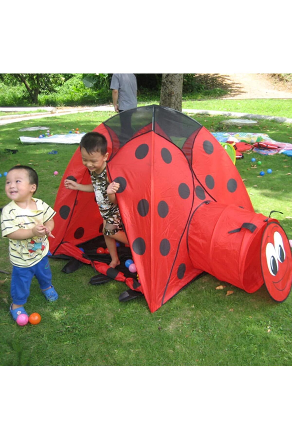 rexa-Kids Ladybug Play Tent with Tunnel - Red Pop-Up Playhouse for Toddlers 4