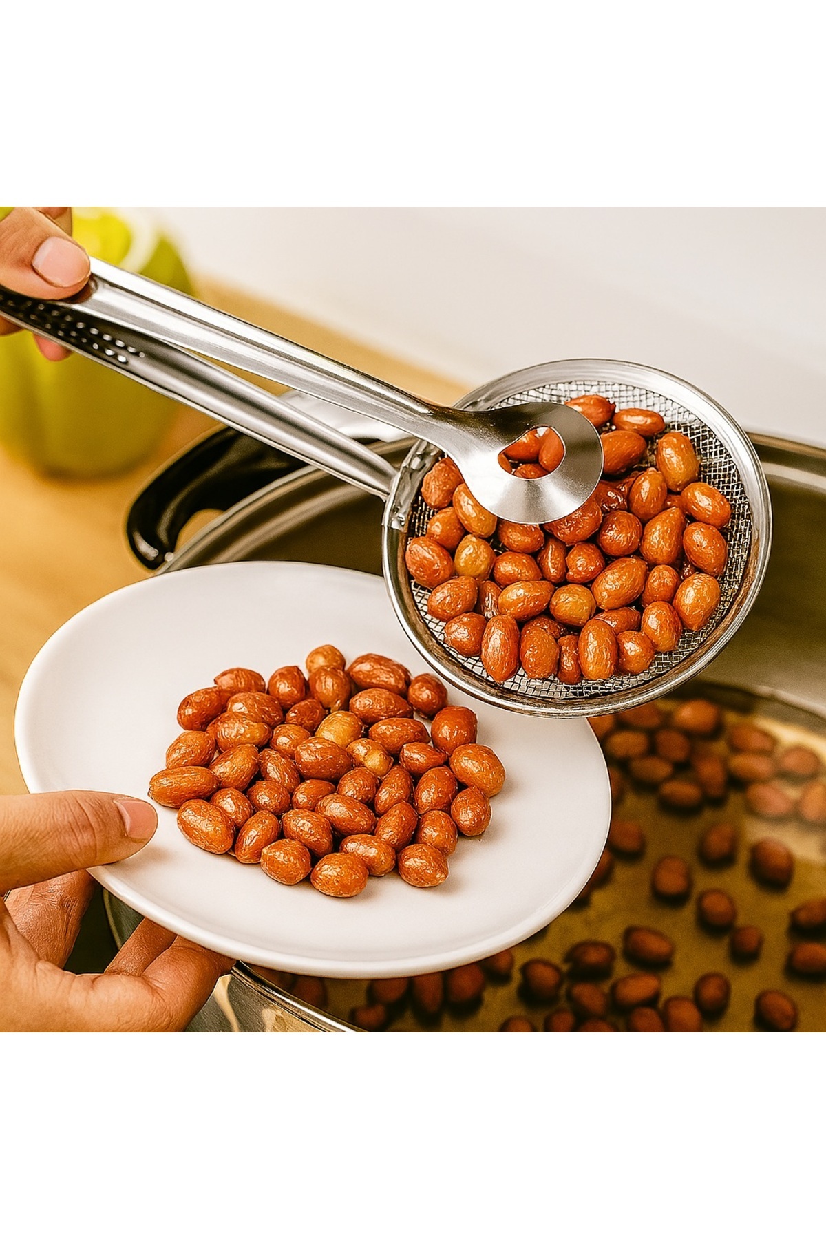 obrigado-Frying and Boiling Tongs with Strainer Midi Size 8