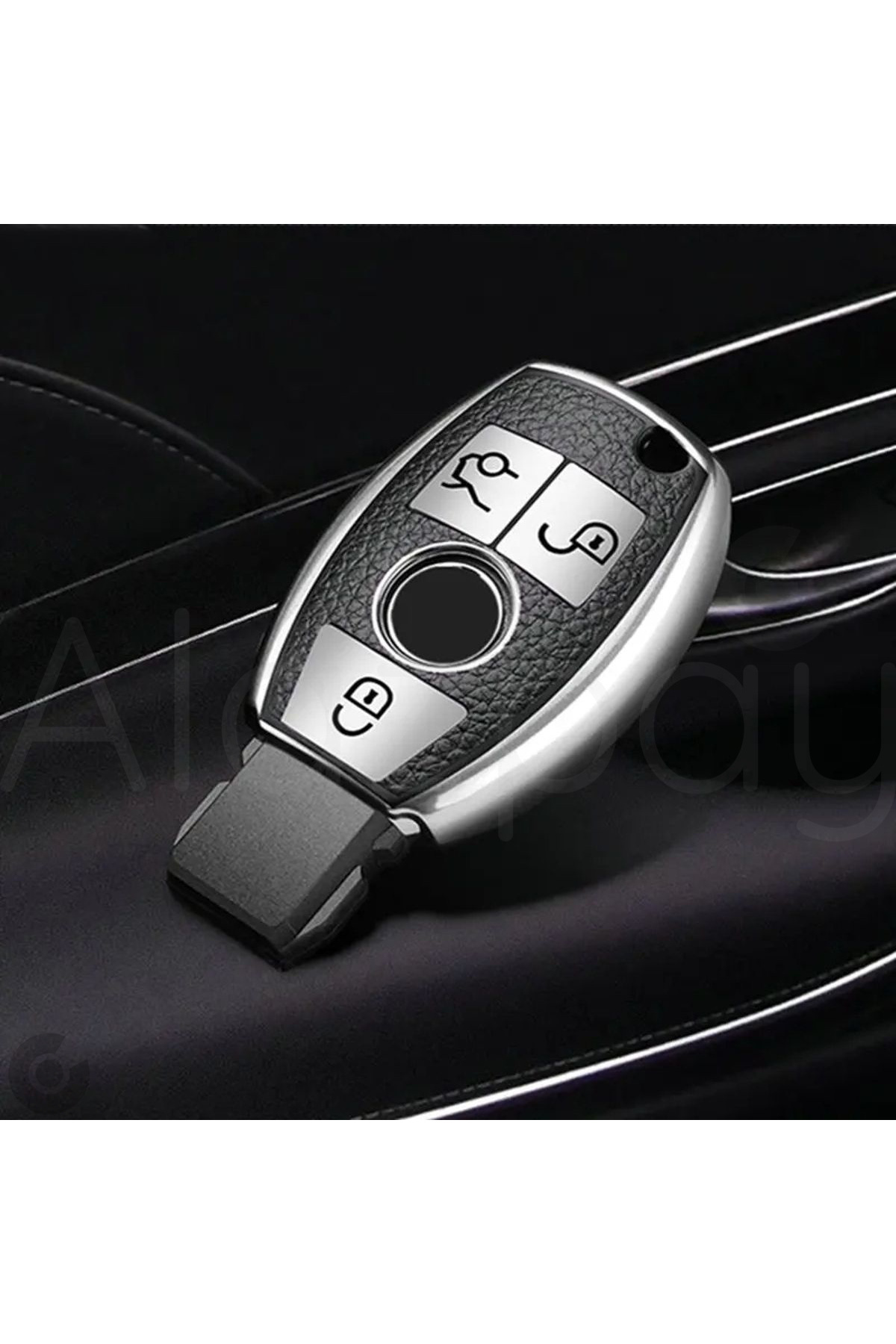 Alazpay Mercedes A B C E S G Serisi GL GLA GLC CLA CLS AMG Deri Görünüm TPU Anahtar Kılıfı (Gümüş)