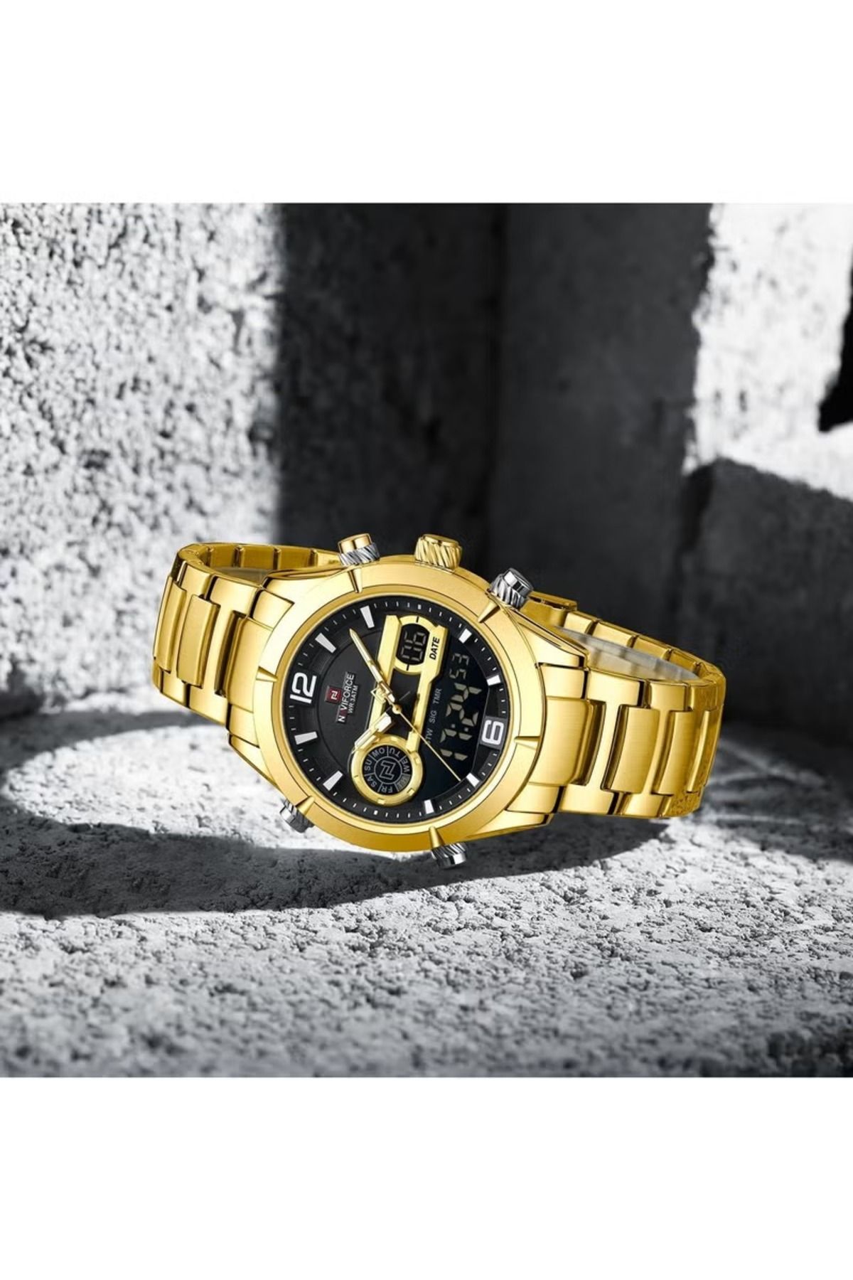 Naviforce-Dual Display Stainless Steel Watch for Men with Analog and Digital Time Multifunctional Features 4