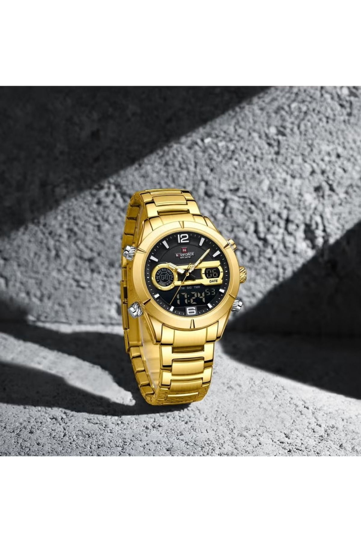 Naviforce-Dual Display Stainless Steel Watch for Men with Analog and Digital Time Multifunctional Features 5