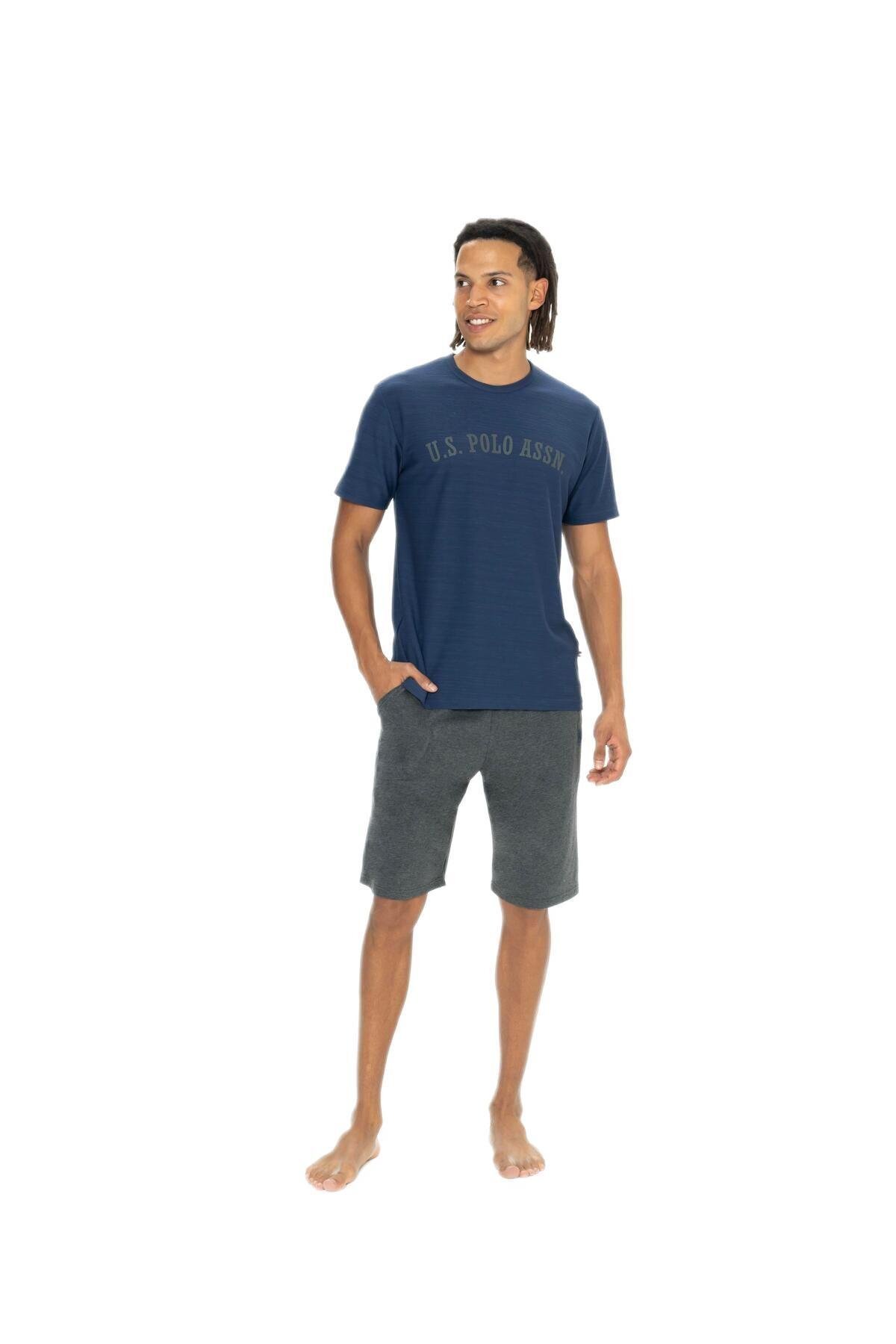 یو اس پولو ست پیژامه مردانه آستین کوتاه US POLO از جنس کتان شامل شلوارک