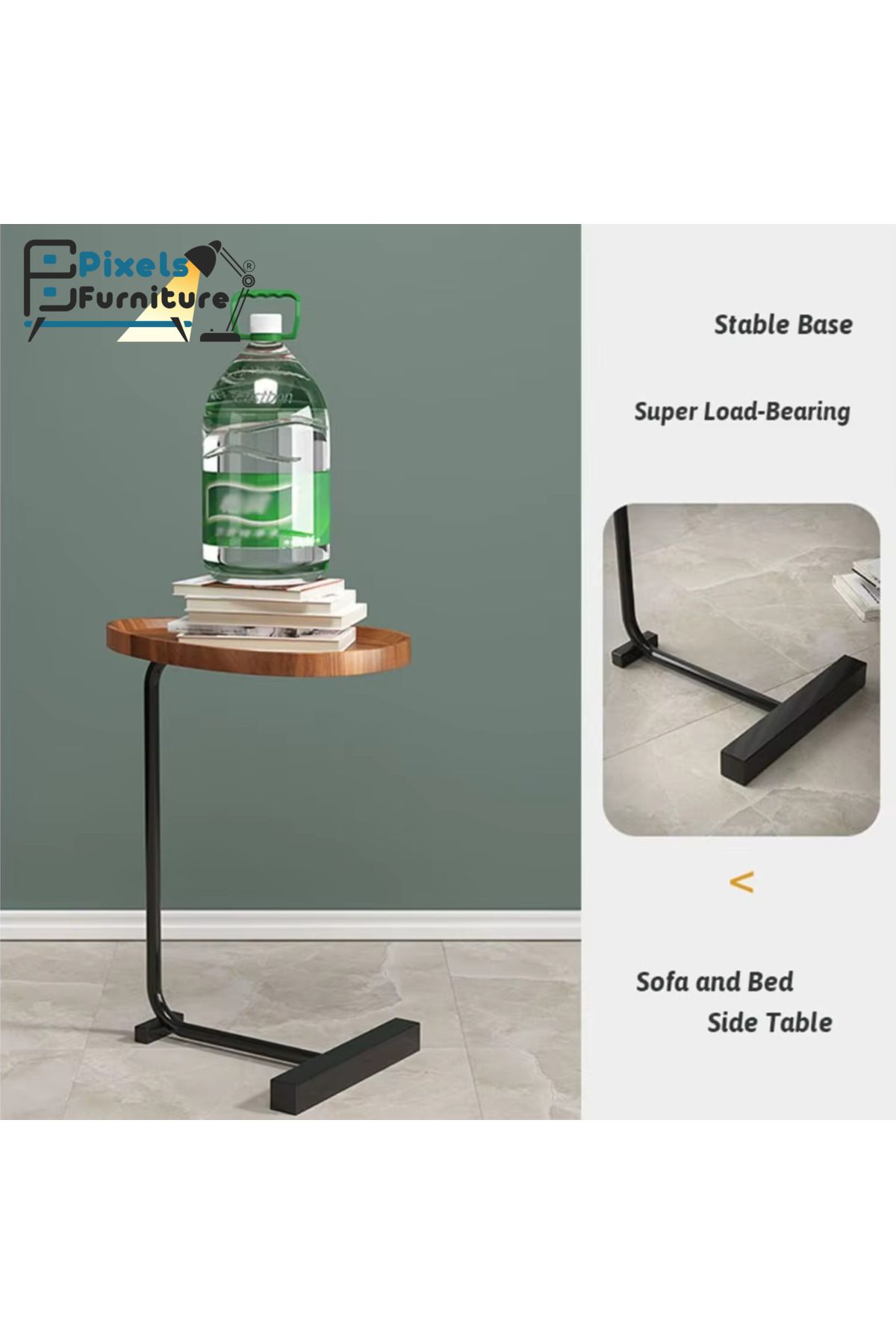 PixelsFurniture-مجموعة 3 قطع طاولة جانبية من بكسل الأثاث على شكل C للأريكة والسرير، طاولة بقواعد معدنية صلبة 5