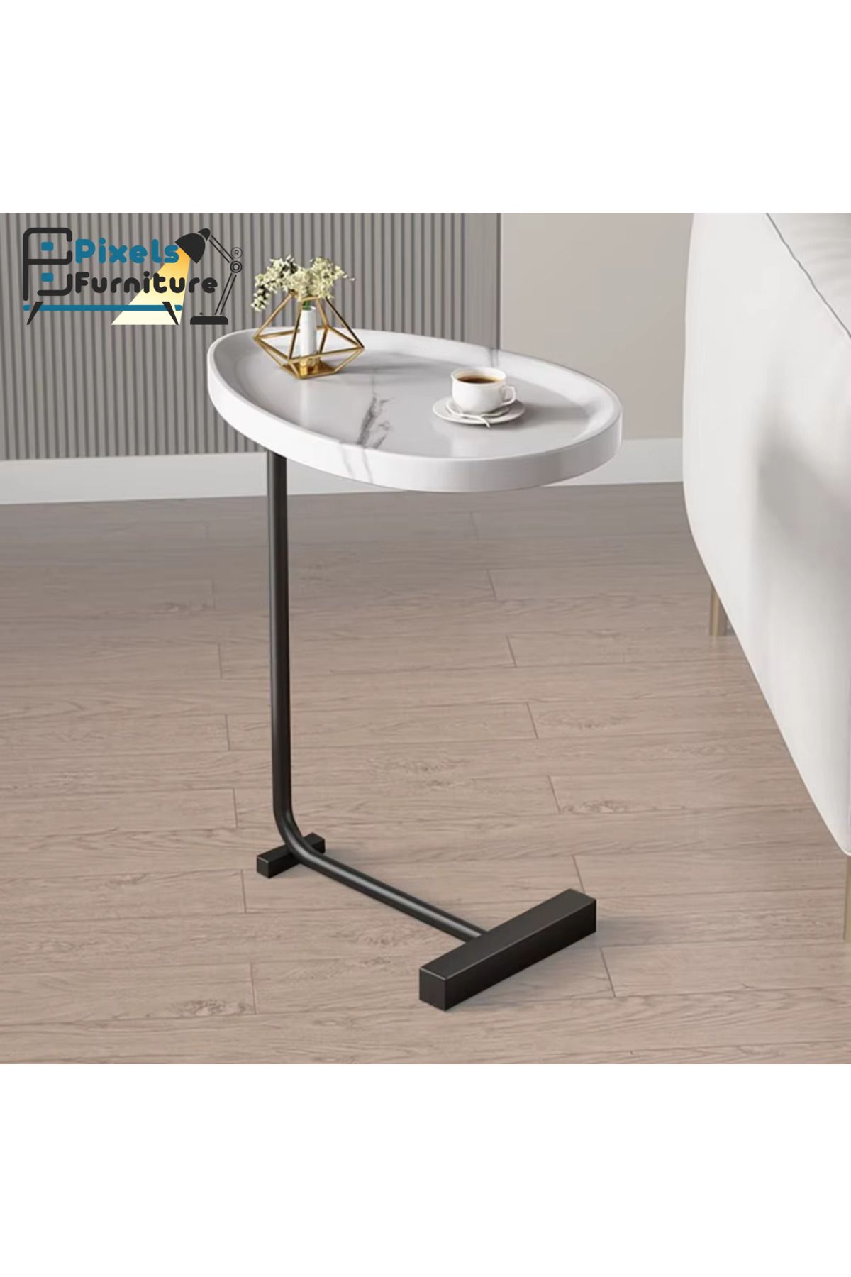 PixelsFurniture-مجموعة 3 قطع طاولة جانبية من بكسل الأثاث على شكل C للأريكة والسرير، طاولة بقواعد معدنية صلبة 2