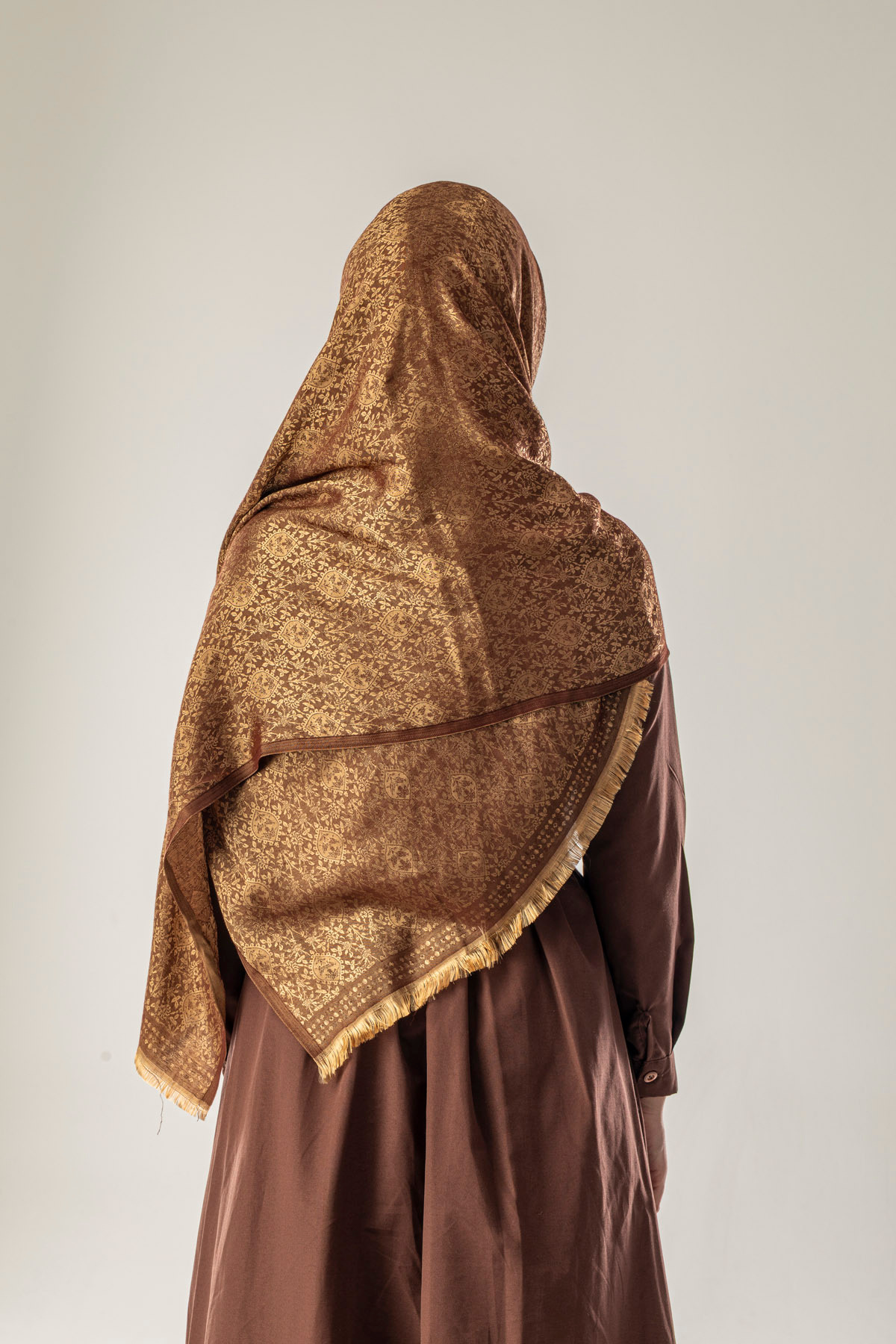 FLEUR SOİE-Sand Veil Patterned Woven Cotton Shawl 3
