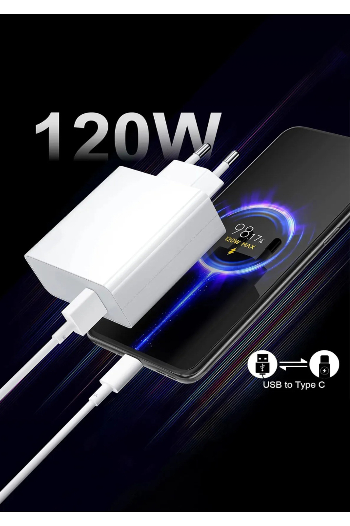 EMİN ENSAR HOME Redmi Samsung Uyumlu 120W Type-C Süper Hızlı Şarj Aleti Cihazı Seti 120 Watt