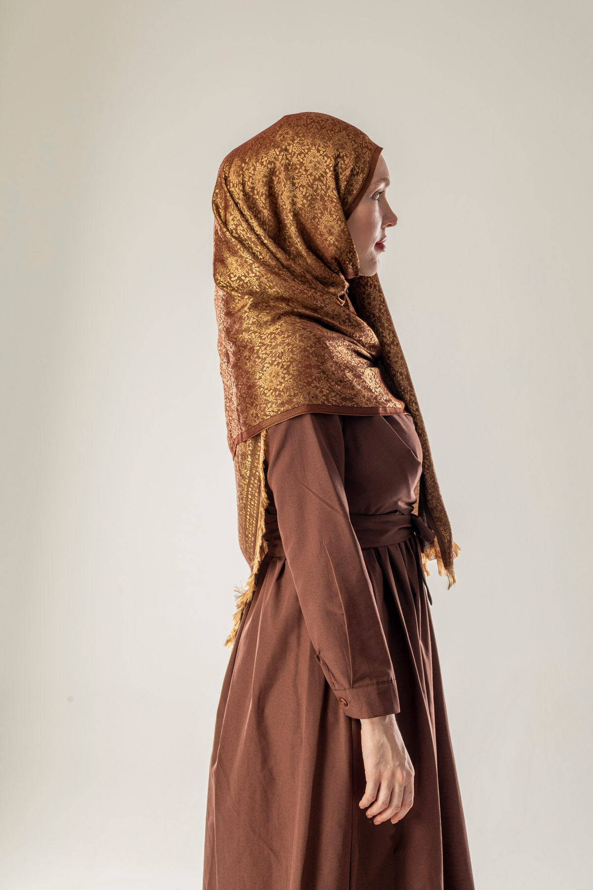 FLEUR SOİE-Sand Veil Patterned Woven Cotton Shawl 4