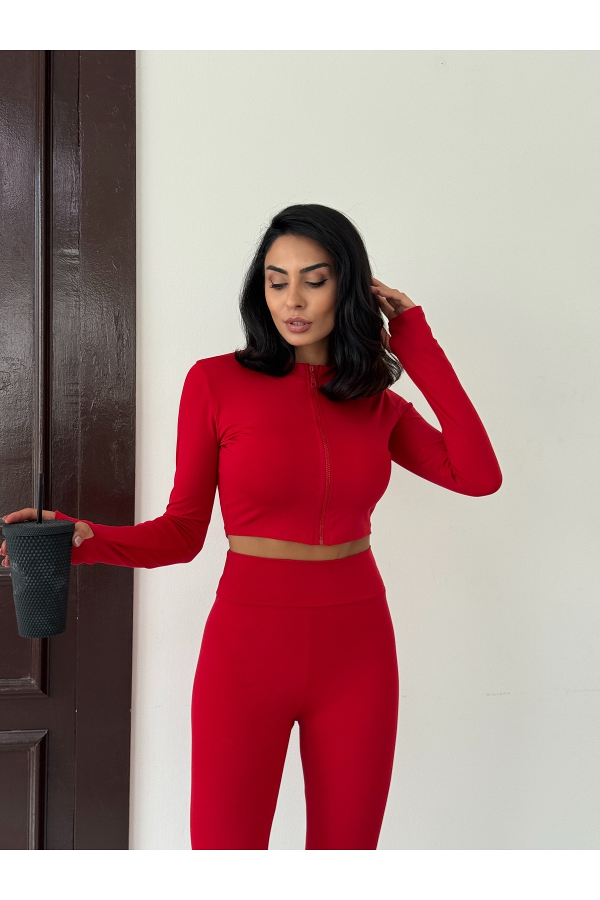 Edsize Slim Fit Yüksek Bel Toparlayıcı Crop Seamless Kadın Tayt Takım görsel 3