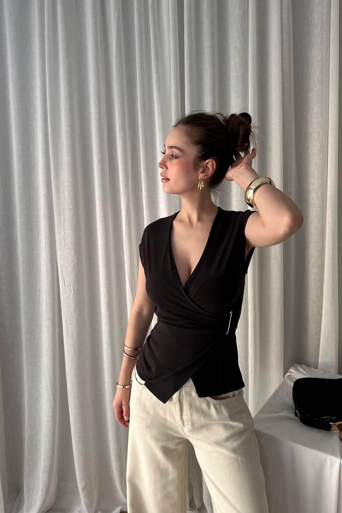 lizge giyim-Side Buckle Modal Bluz 2