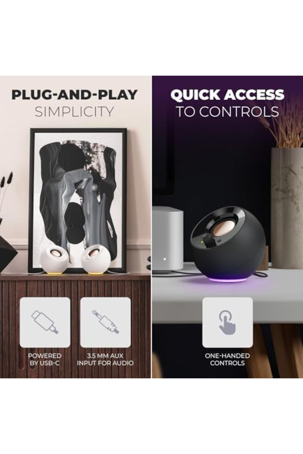 CREATIVE-Pebble SE Minimalist 2.0 USB-C Powered PC Speakers with RGB Lighting, 3.5 mm AUX-in, Up to 7