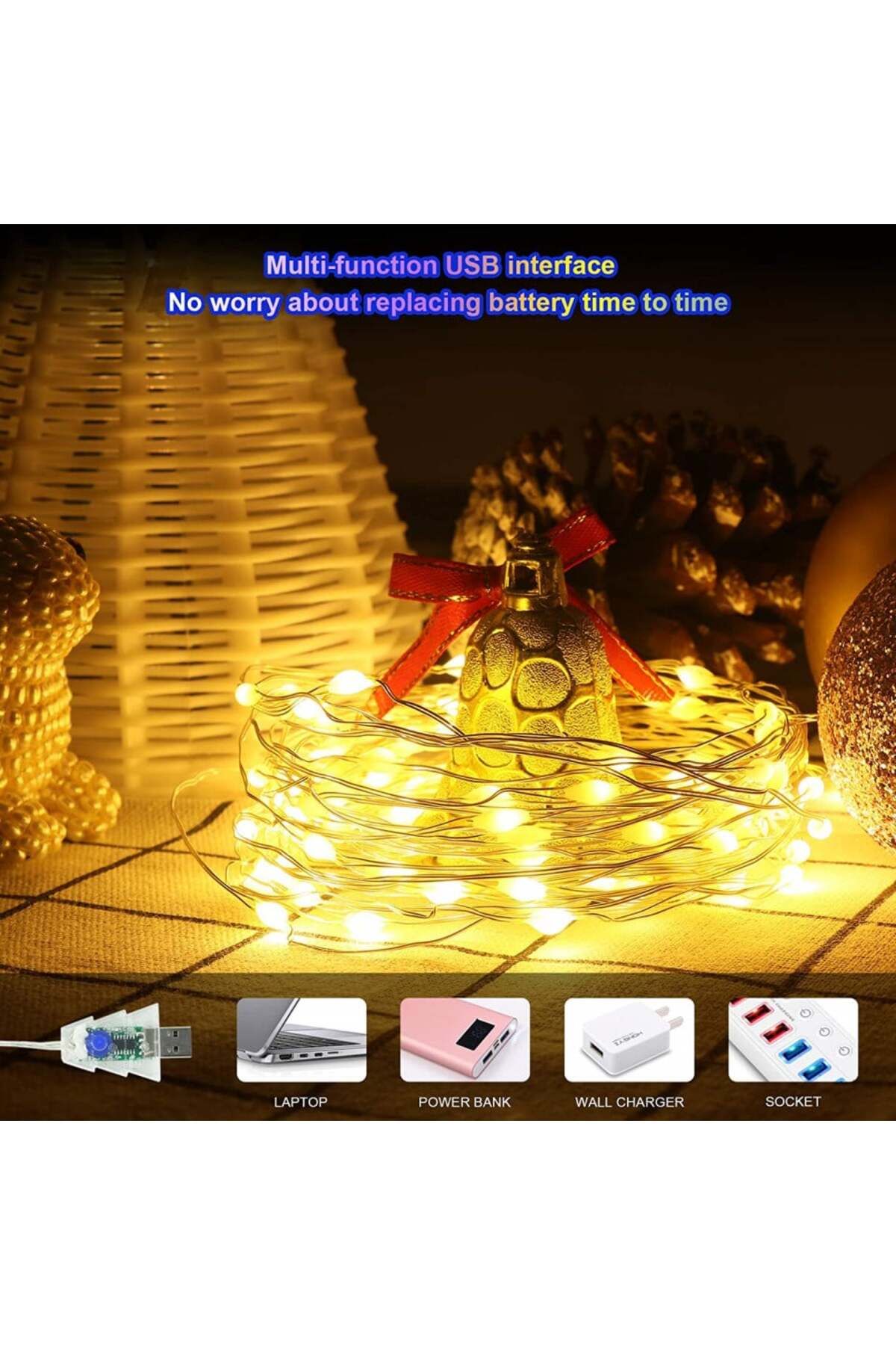 GPODER-music-activated 100 LED string lights, 8 lighting modes, remote control, batteries, 11 m 6