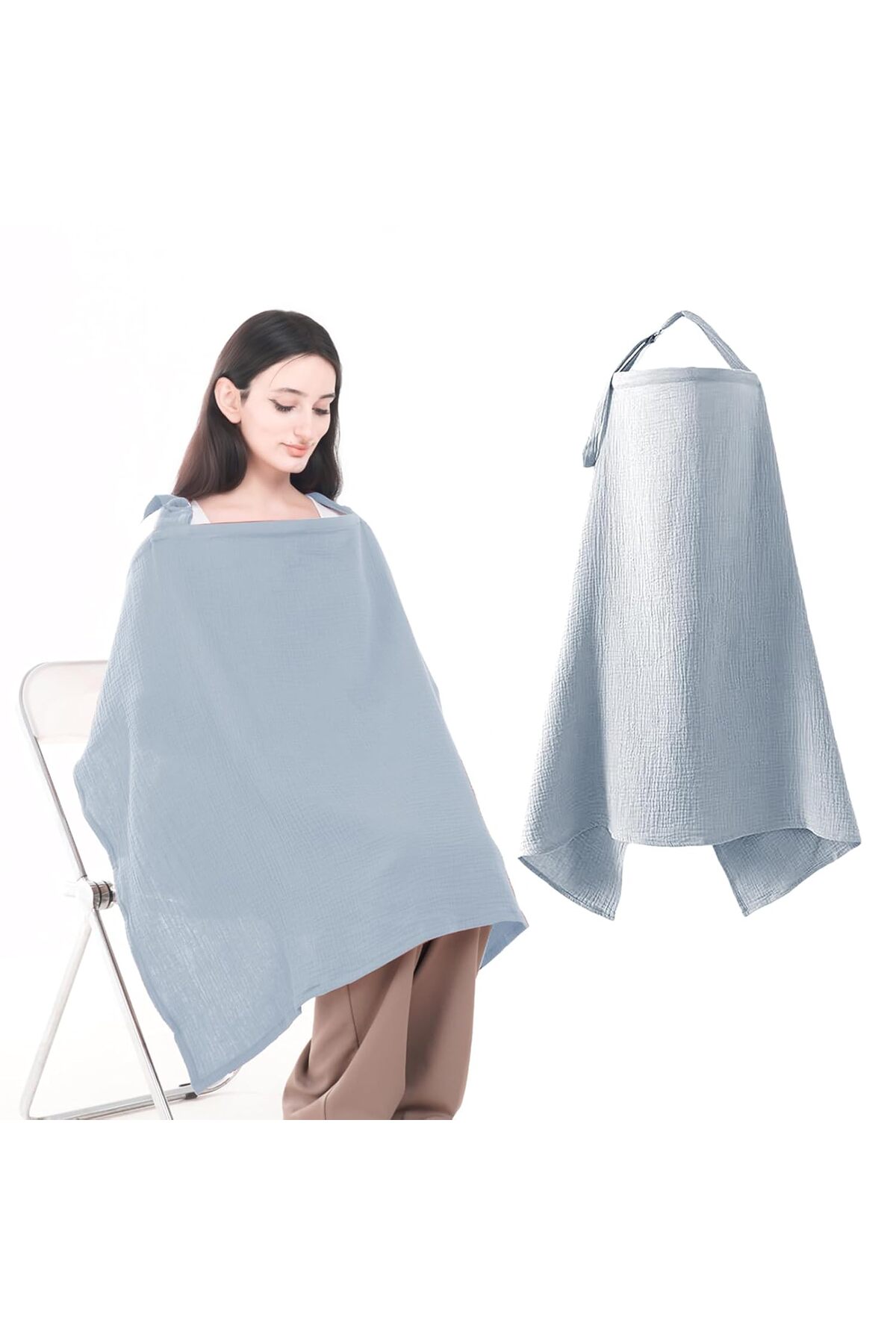 TEGA 100% Pamuklu Organik 2 Katlı Balenli Müslin Emzirme Önlüğü – 65x100 cm, Nefes Alabilir fotoğrafı 2 (önizleme)