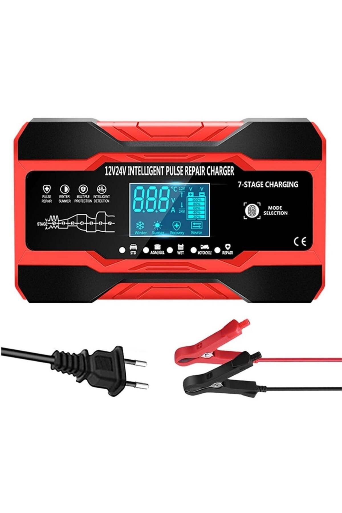 divendi-ro Redresor Baterie Auto Dp1210, 12v 10a - 24v 5a, 180w, Încărcare În 7 Etape, 4 Funcții, Negru Cu Roșu - One Size