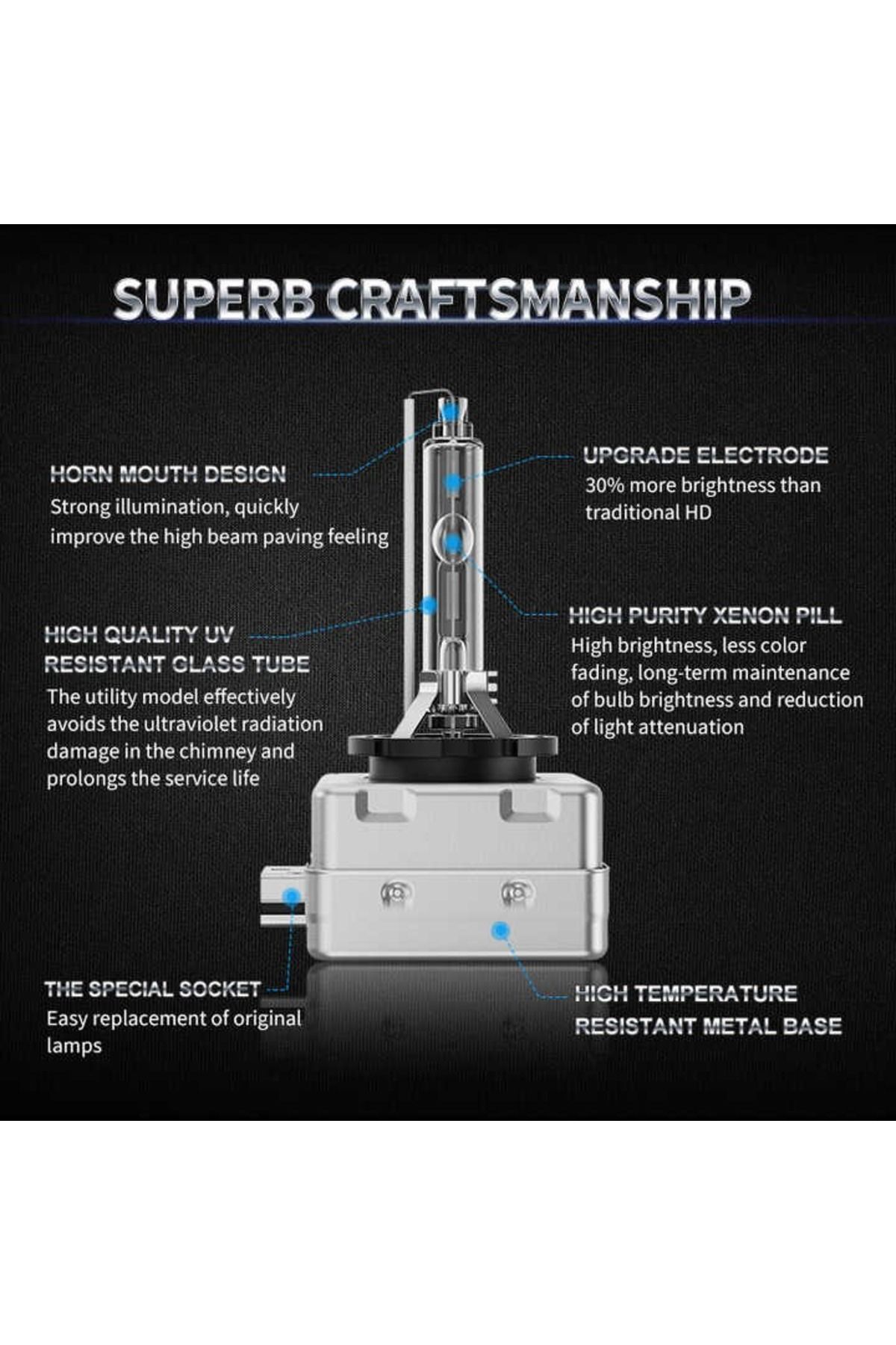 Universala-Set of 2 D3R xenon 8000K car bulbs, high efficiency and reliability 6
