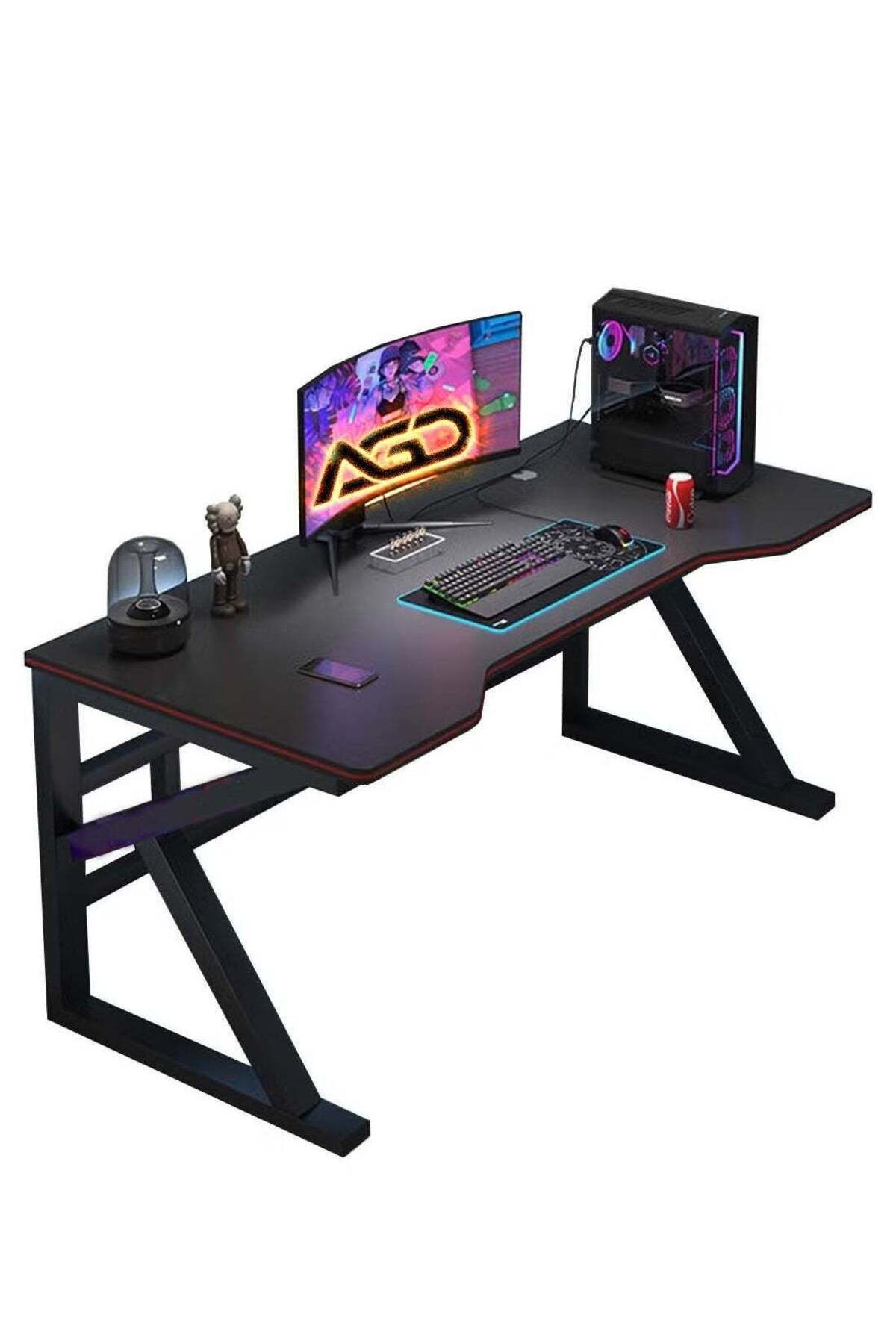 AGD-K-Shape Gaming Desk Computer Table Fixed Computer Study Desk for Electronic Games 120cm - Black 1