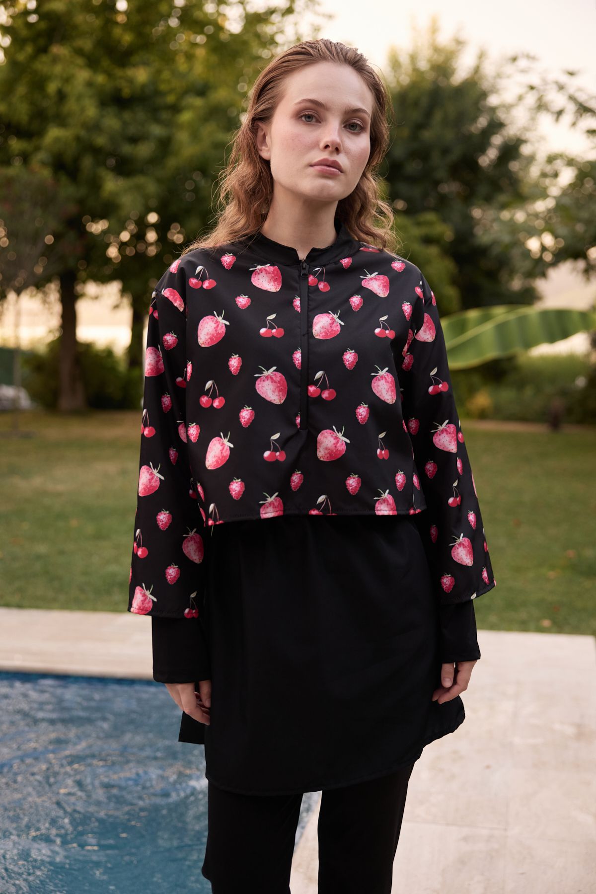 Bipantolon-Γυναικείο Σετ μαγιό Hijab Pink Fresh Fruit με στάμπα 3 τεμαχίων 4